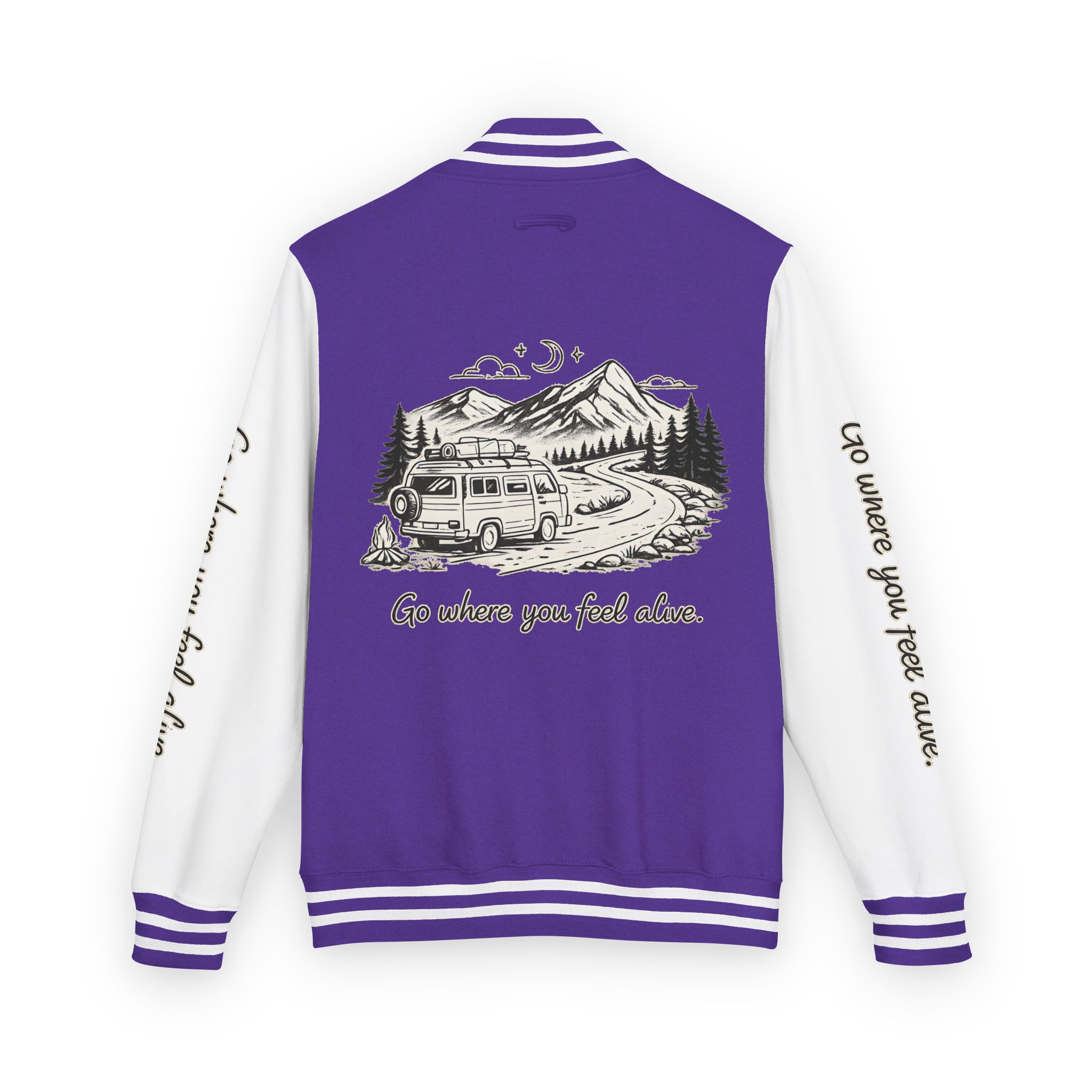 18281072596228923723_2048-1.jpeg Unisex Heavyweight Letterman Jacket — "Go Where You Feel Alive" Travel Varsity Coat