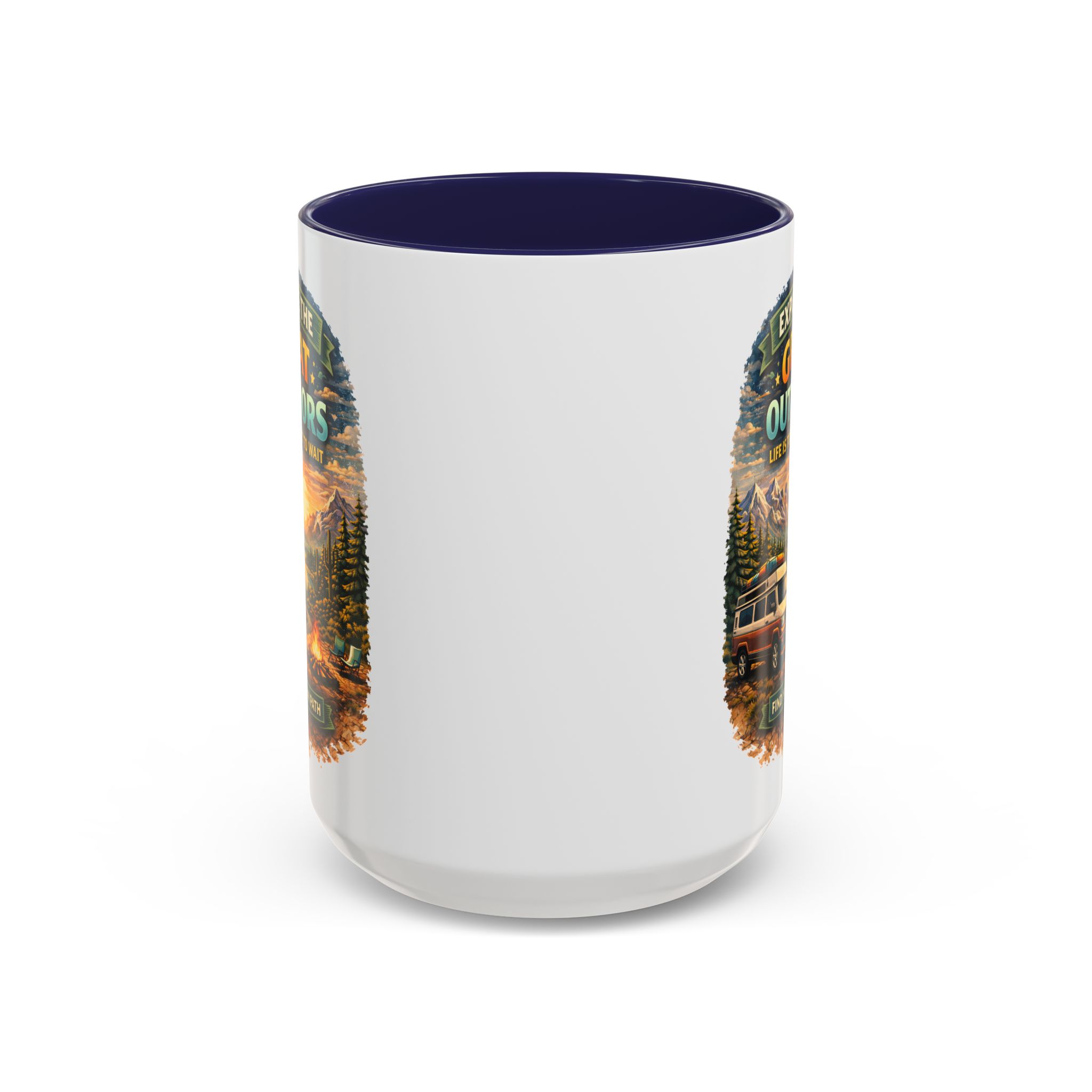 Accent Coffee Mug (11, 15oz) — "Explore The Great Outdoors" Design Scenic-Line