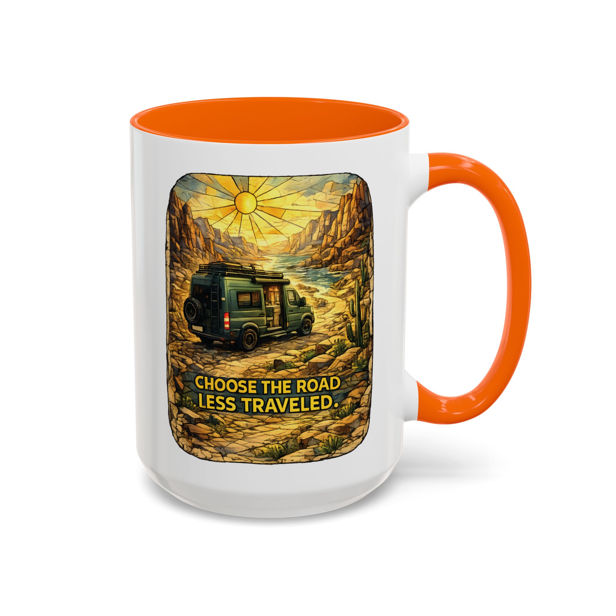 Accent Coffee Mug (11, 15oz) — "Choose The Road Less Traveled" Design Cubic-Line
