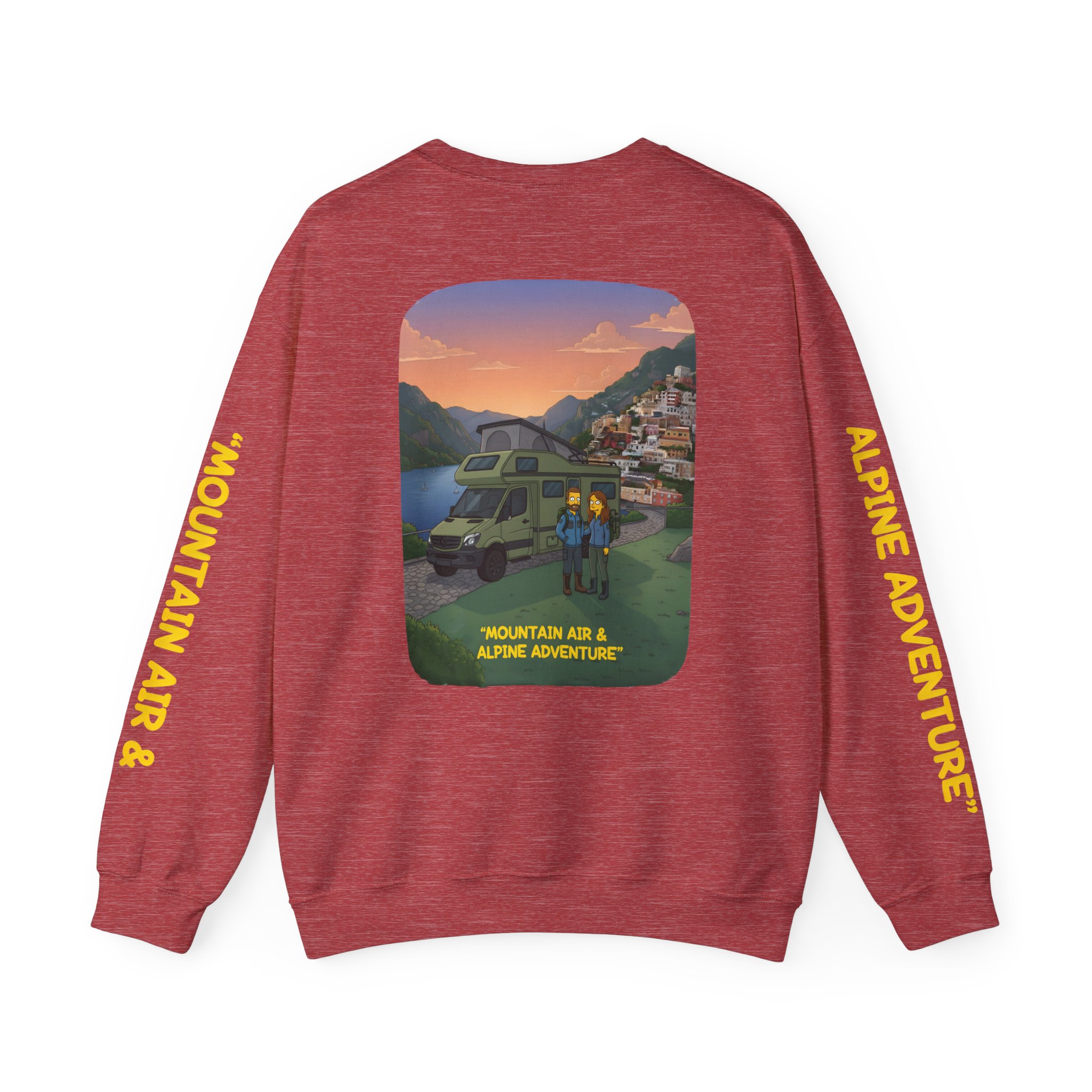 Unisex Heavy Blend™ Crewneck Sweatshirt — "Mountain Air And Alpine Adventure"" Design Sitcom-Line