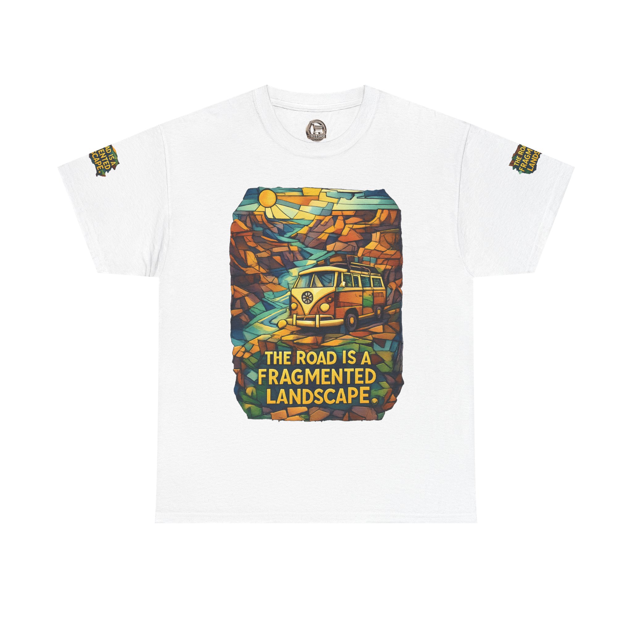 Unisex Heavy Cotton Tee — "The Road Is A Fragmented Landscape" Design Cubic-Line