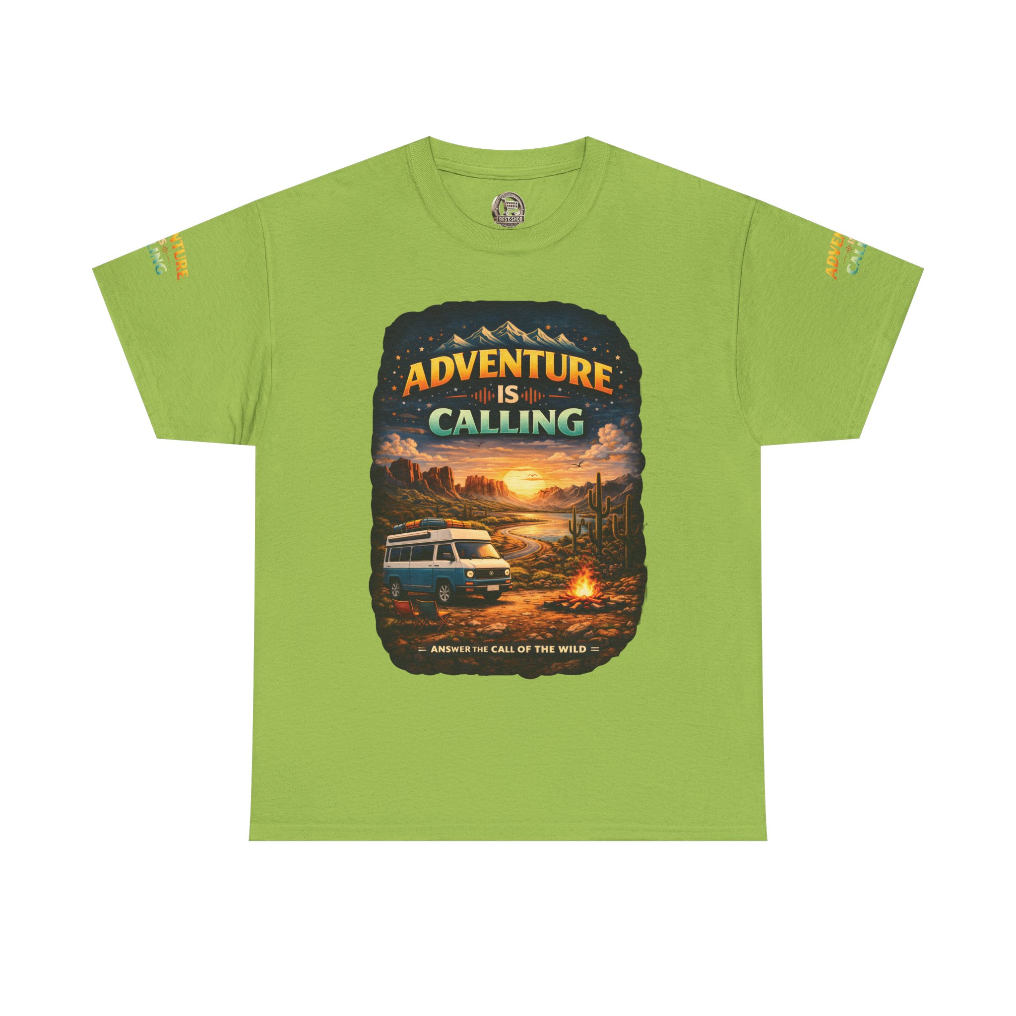 Unisex Heavy Cotton Tee — "Adventure Is Calling" Design Scenic-Line