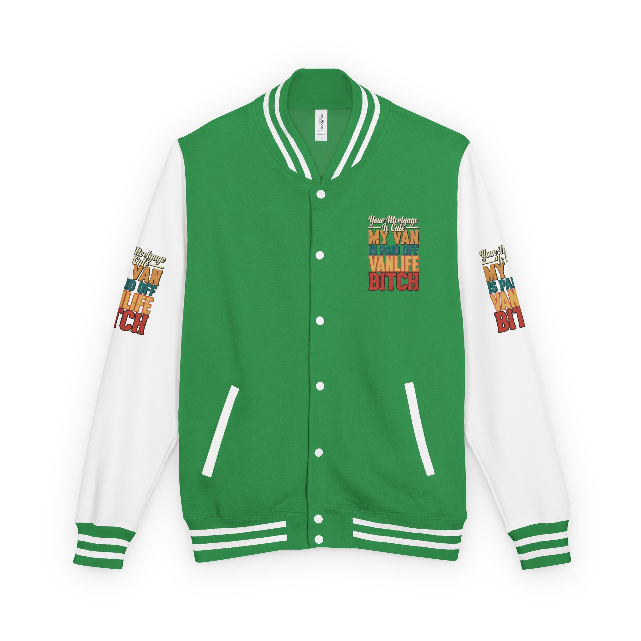 Unisex Heavyweight Letterman Jacket — "Your Mortgage Is Cute" Design F**K-Line