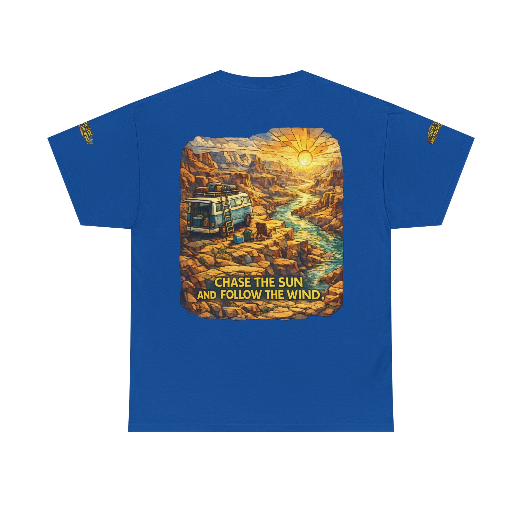 18292041467077806852_2048.jpeg Unisex Heavy Cotton Tee — "Chase The Sun And Follow The Wind" Design Cubic-Line