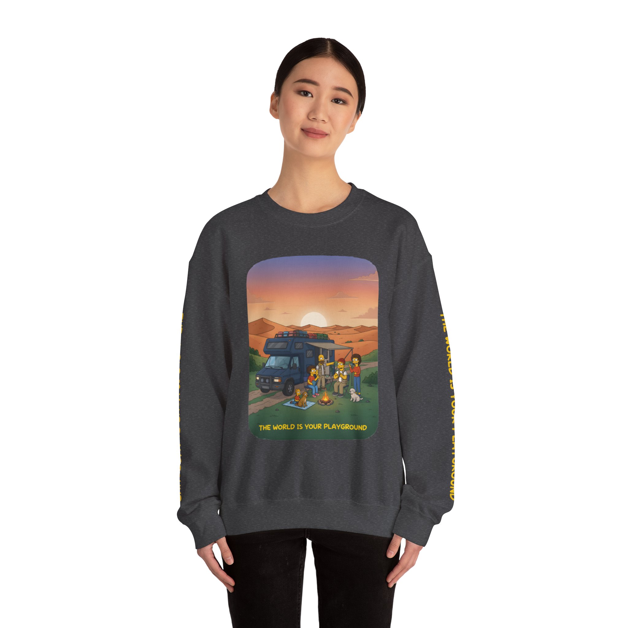 Unisex Heavy Blend™ Crewneck Sweatshirt — "The World Is Your playground" Design Sitcom-Line