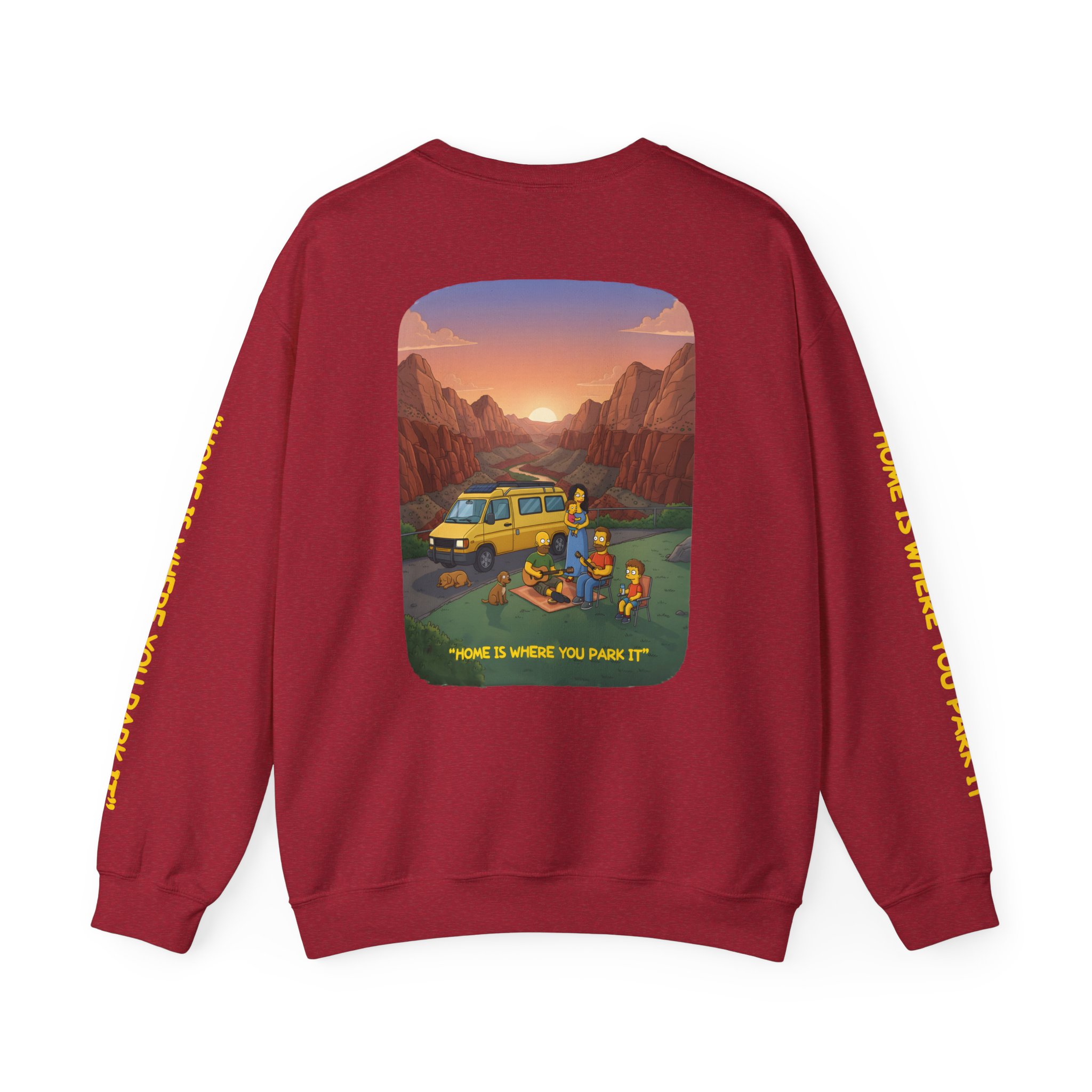 Unisex Heavy Blend™ Crewneck Sweatshirt — "Home Is Where You Park It" Design Sitcom-Line