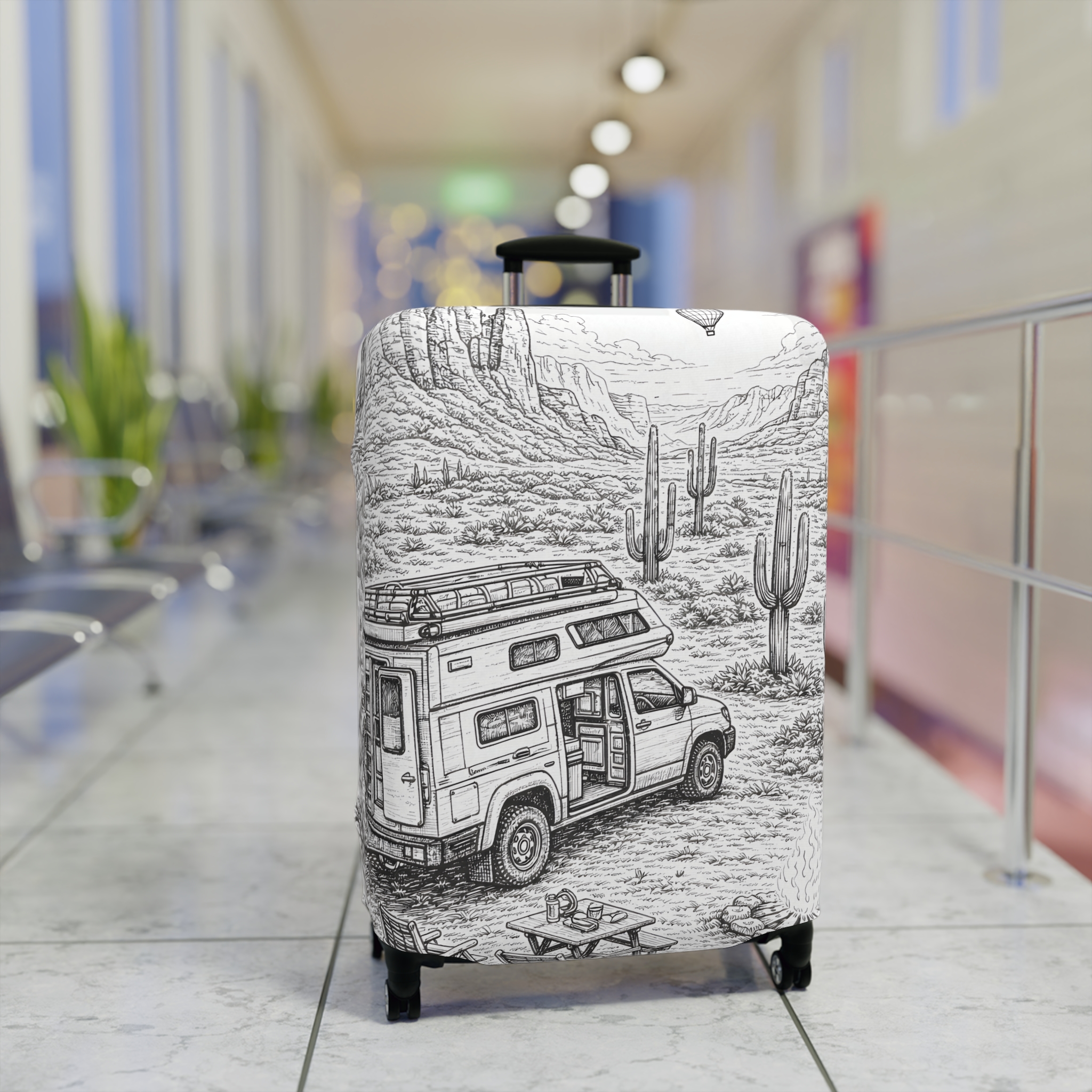 Luggage Cover — Adventure Camper Sketch Travel Suitcase