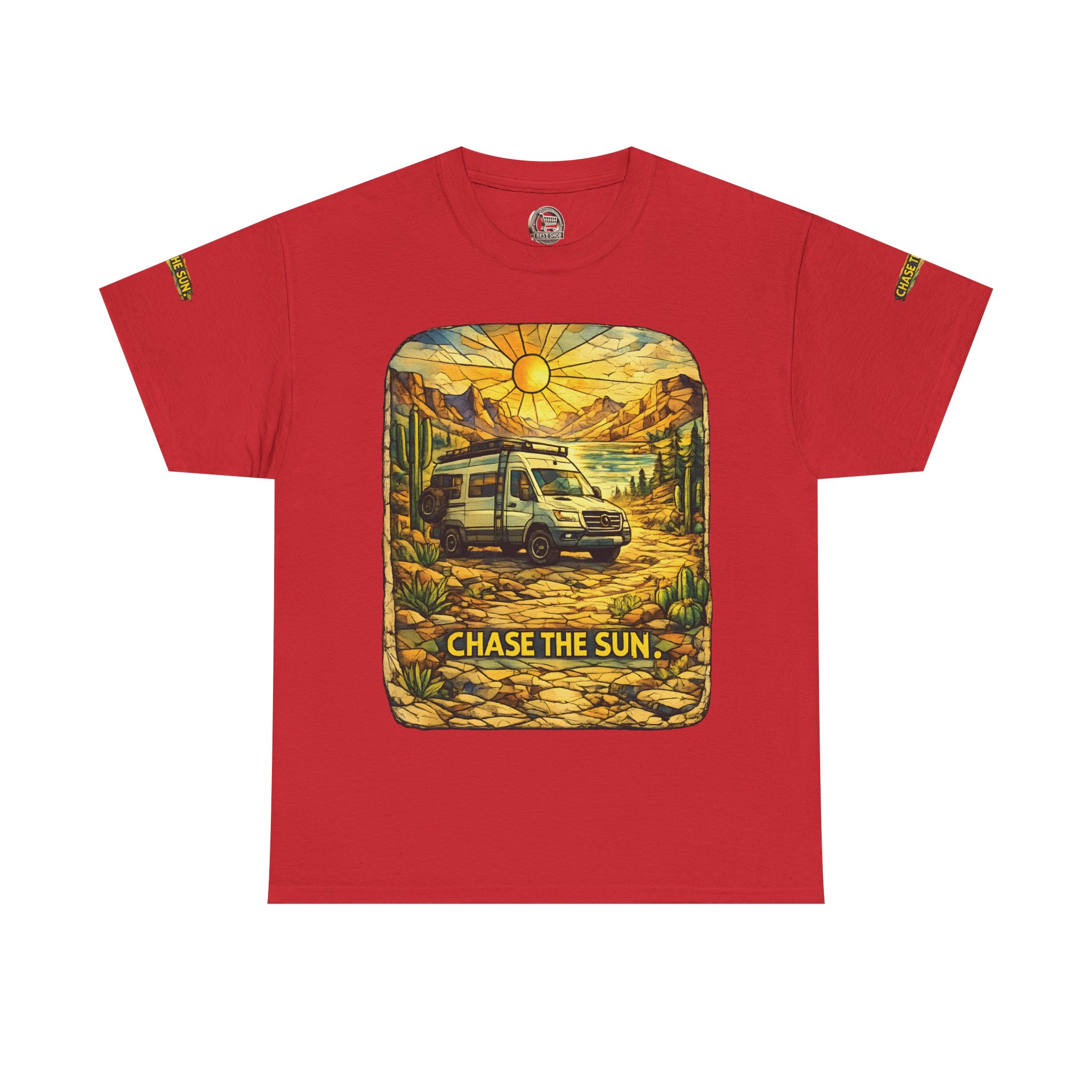 Unisex Heavy Cotton Tee — "Chase The Sun" Design Cubic-Line