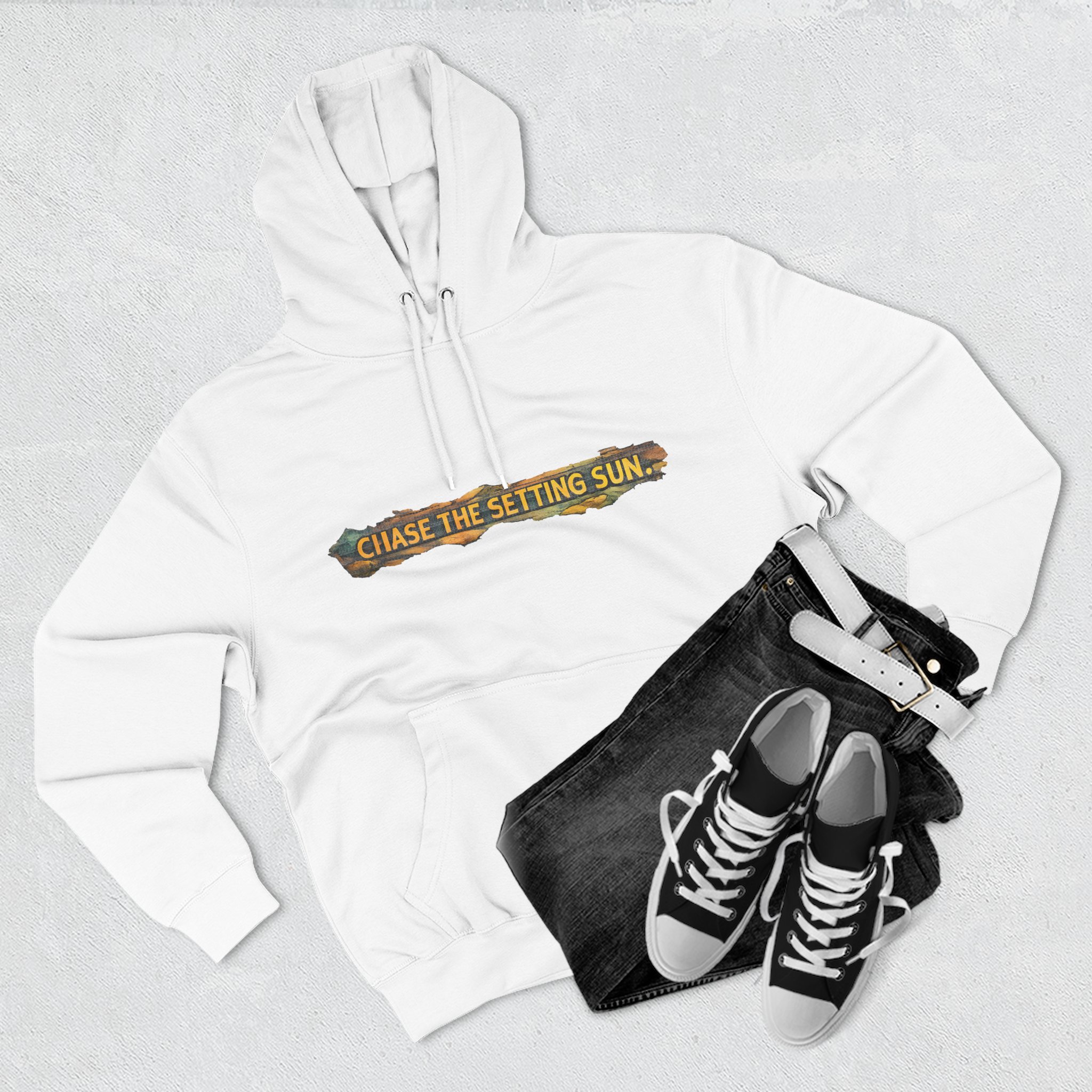 Three-Panel Fleece Hoodie - "Chase The Settings Sun" Design Cubic-Line