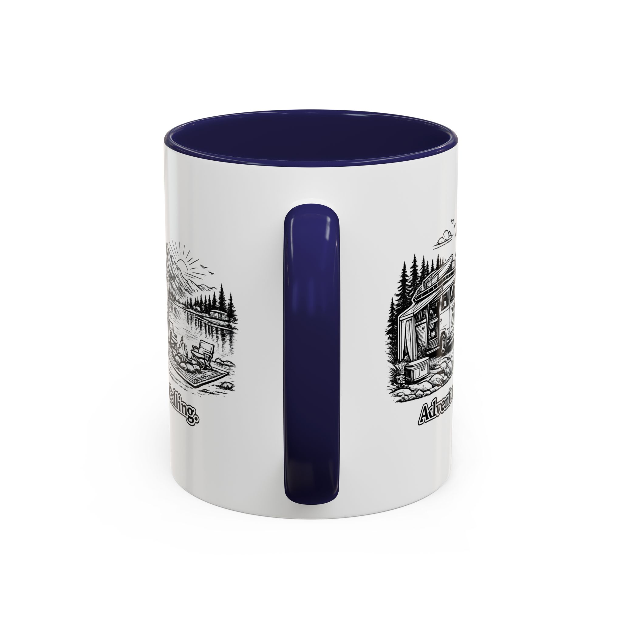 Accent Coffee Mug (11, 15oz) — "Adventure Is Calling" Design Minimal-Line