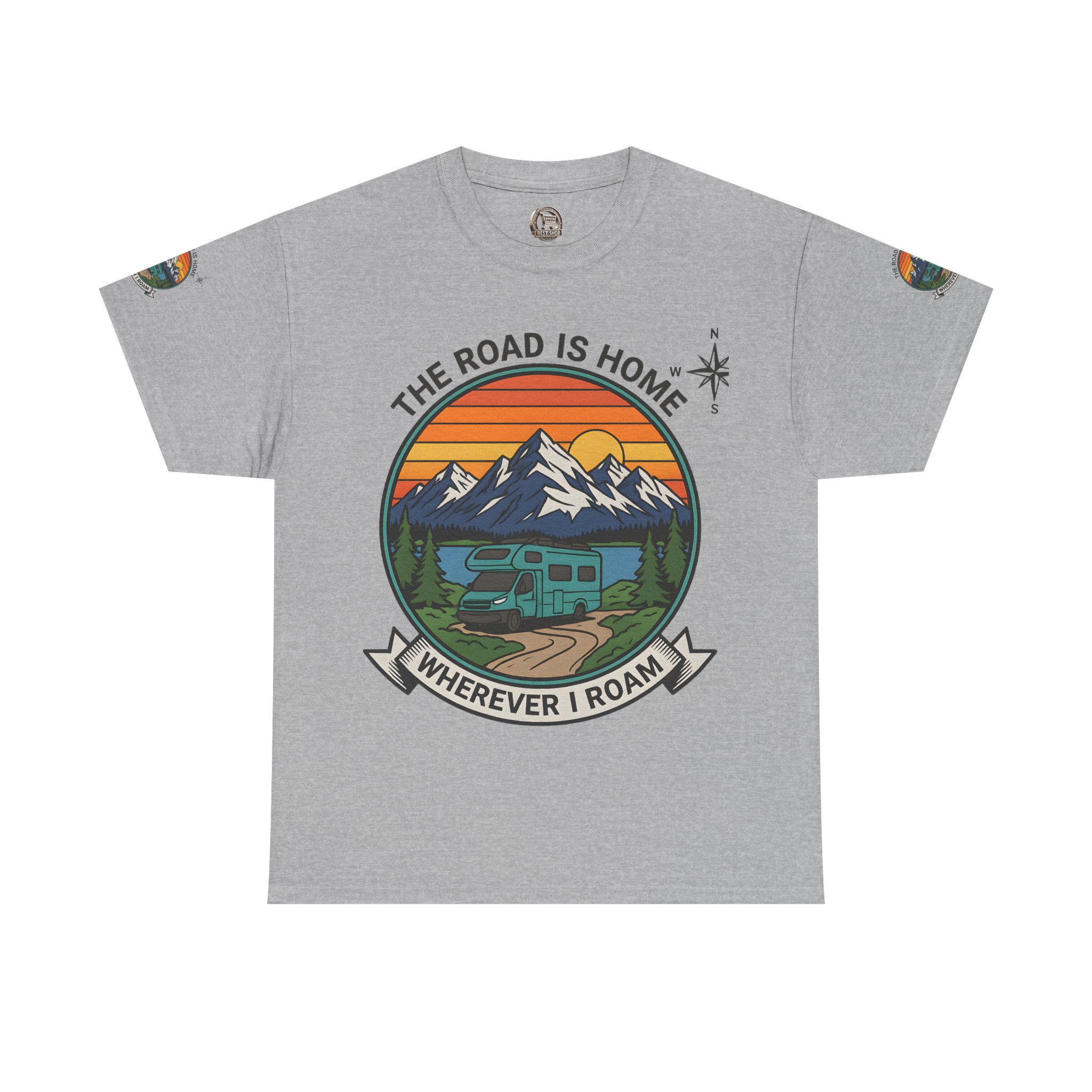 Unisex Heavy Cotton Tee  — 'The Road Is Home, Wherever I Roam' Retro Camper Tee