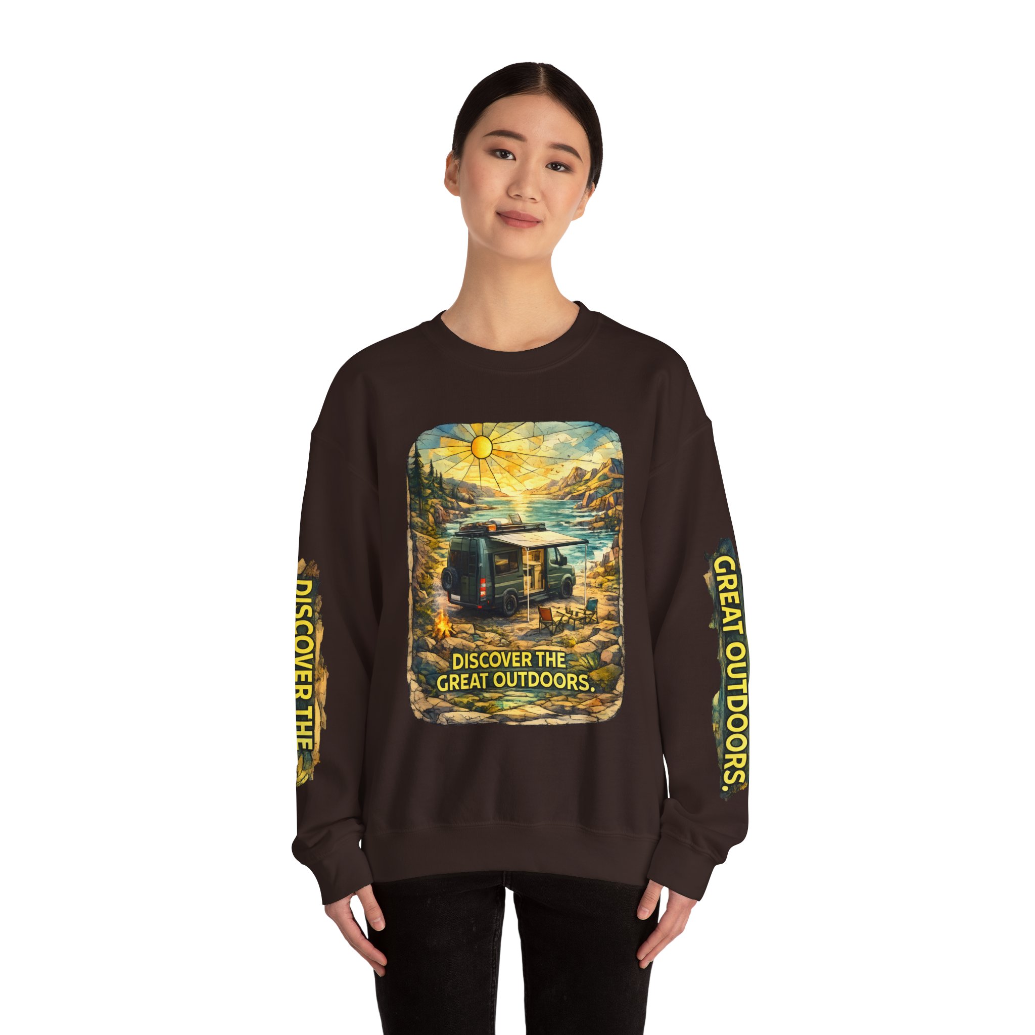 Unisex Heavy Blend™ Crewneck Sweatshirt — "Discover The Great Outdoors" Design Cubic-Line