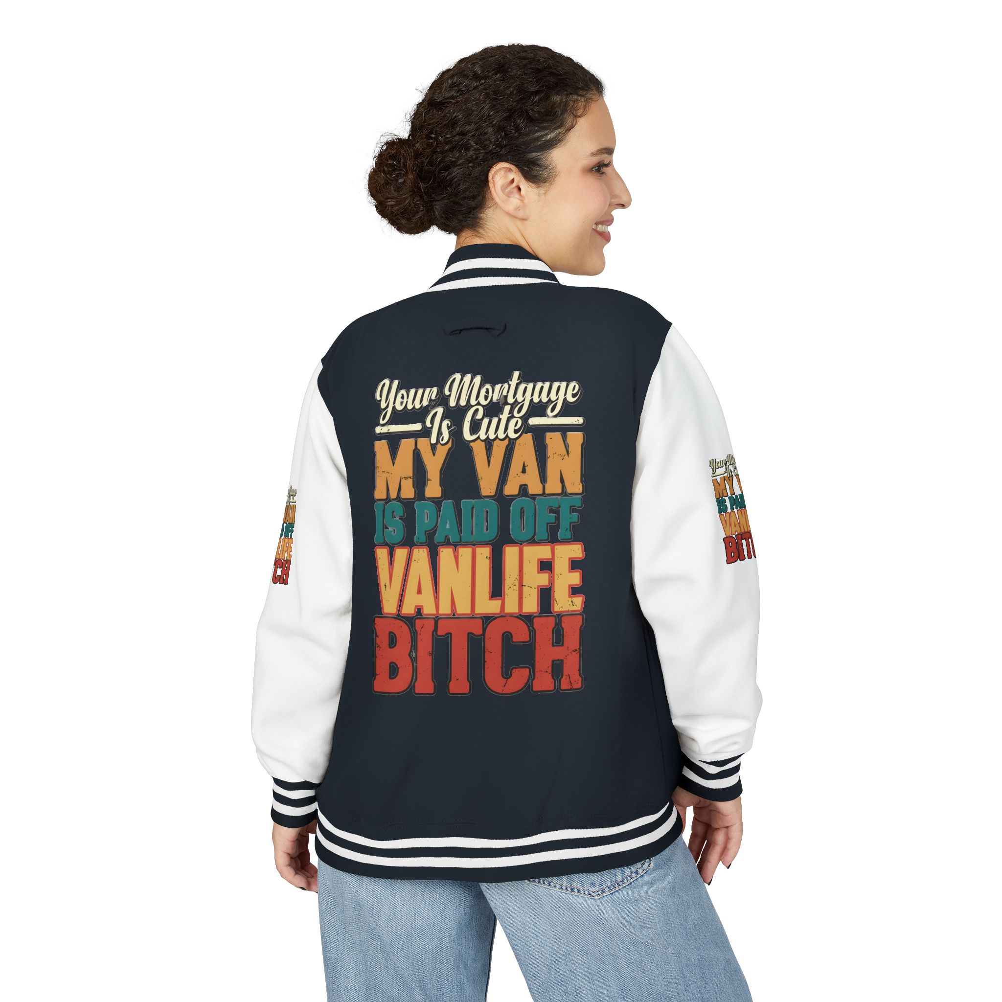 Unisex Heavyweight Letterman Jacket — "Your Mortgage Is Cute" Design F**K-Line