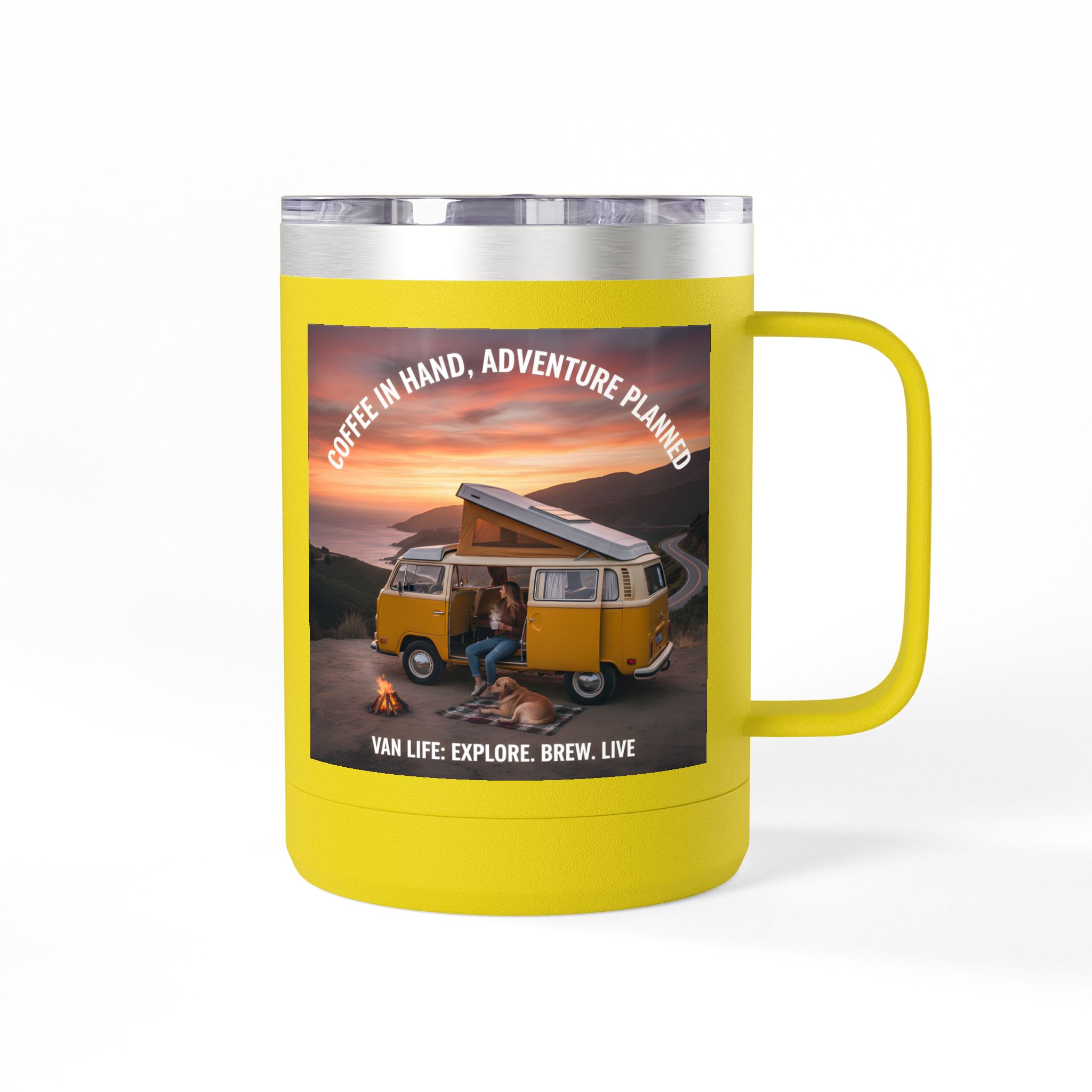 Coffee Mug Tumbler, 15oz — "Coffee in Hand, Adventure Planned"