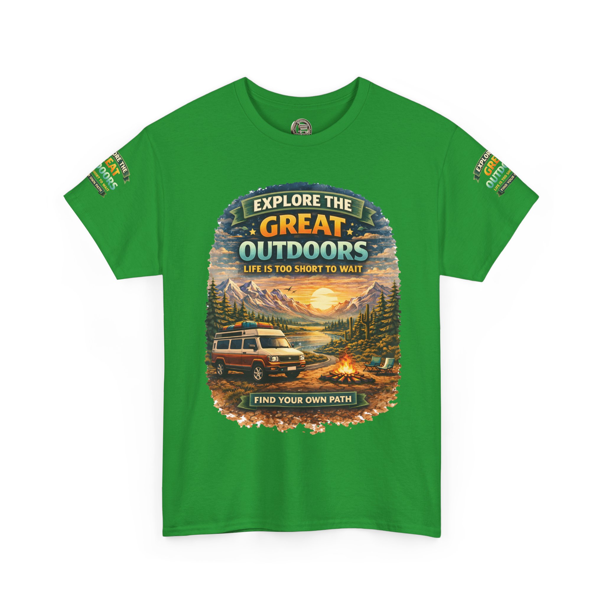 Unisex Heavy Cotton Tee — "Explore The Great Outdoors" Design Scenic-Line