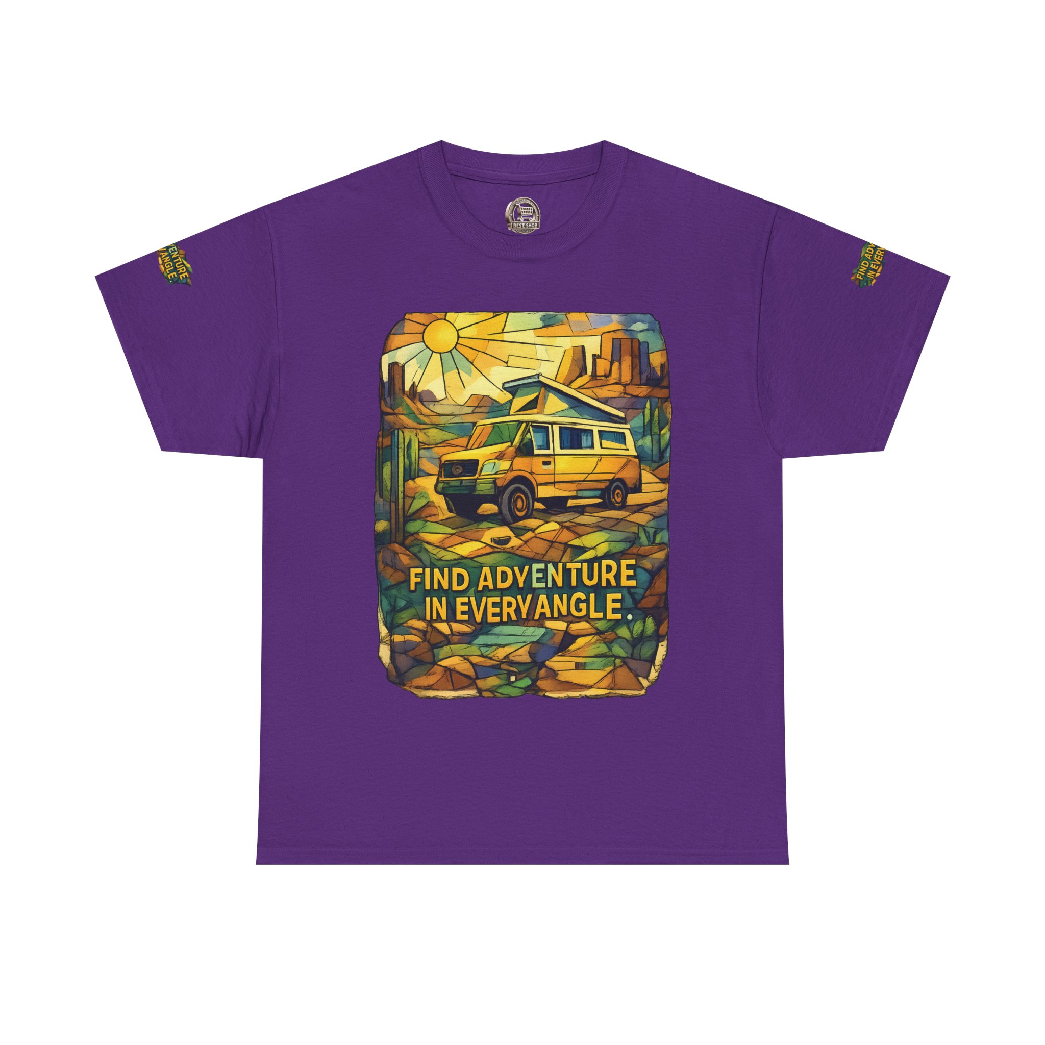 Unisex Heavy Cotton Tee — "Find Adventure In Every Corner" Design Cubic-Line