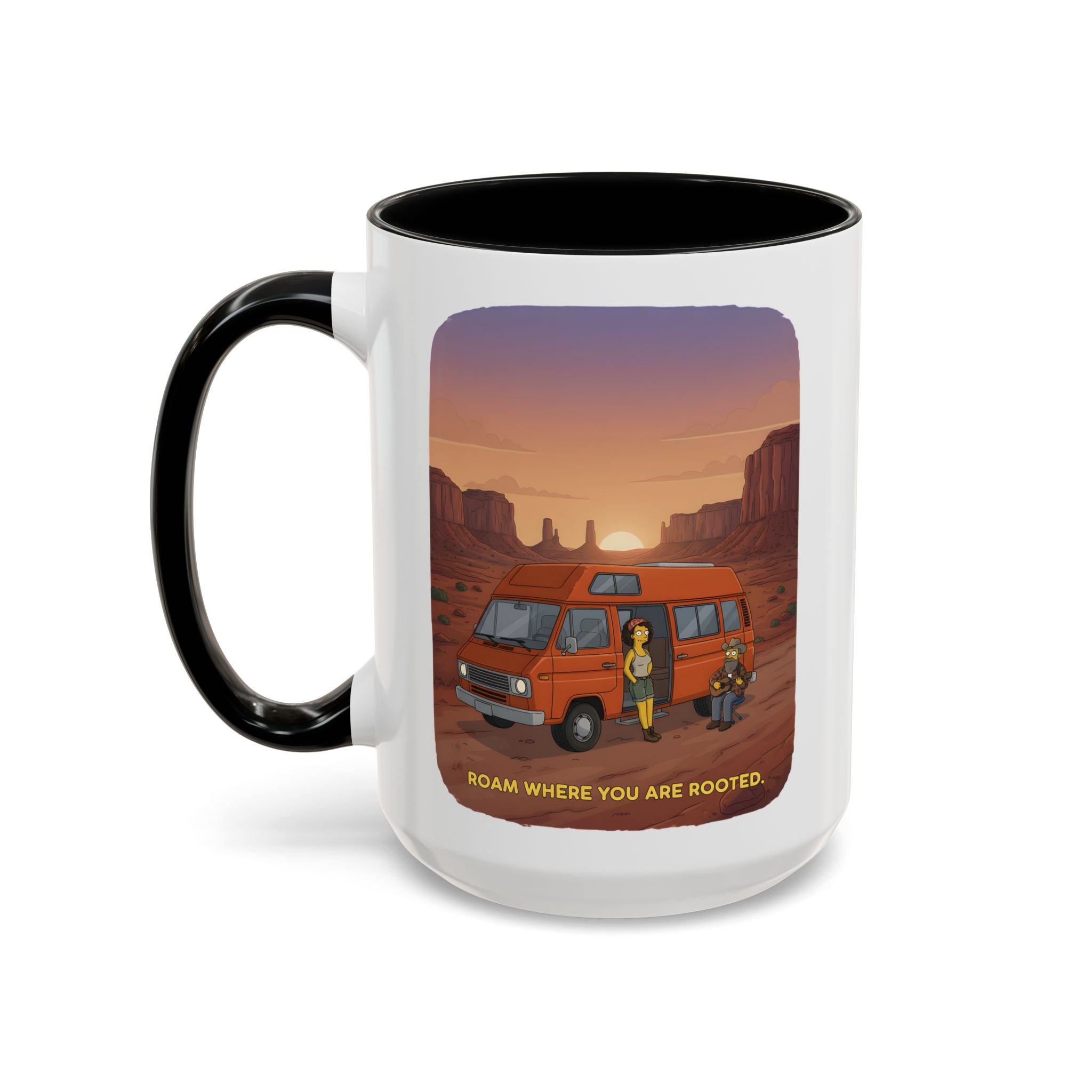 Accent Coffee Mug (11, 15oz) — "Roam Where You Are Rooted" Design Sitcom-Line