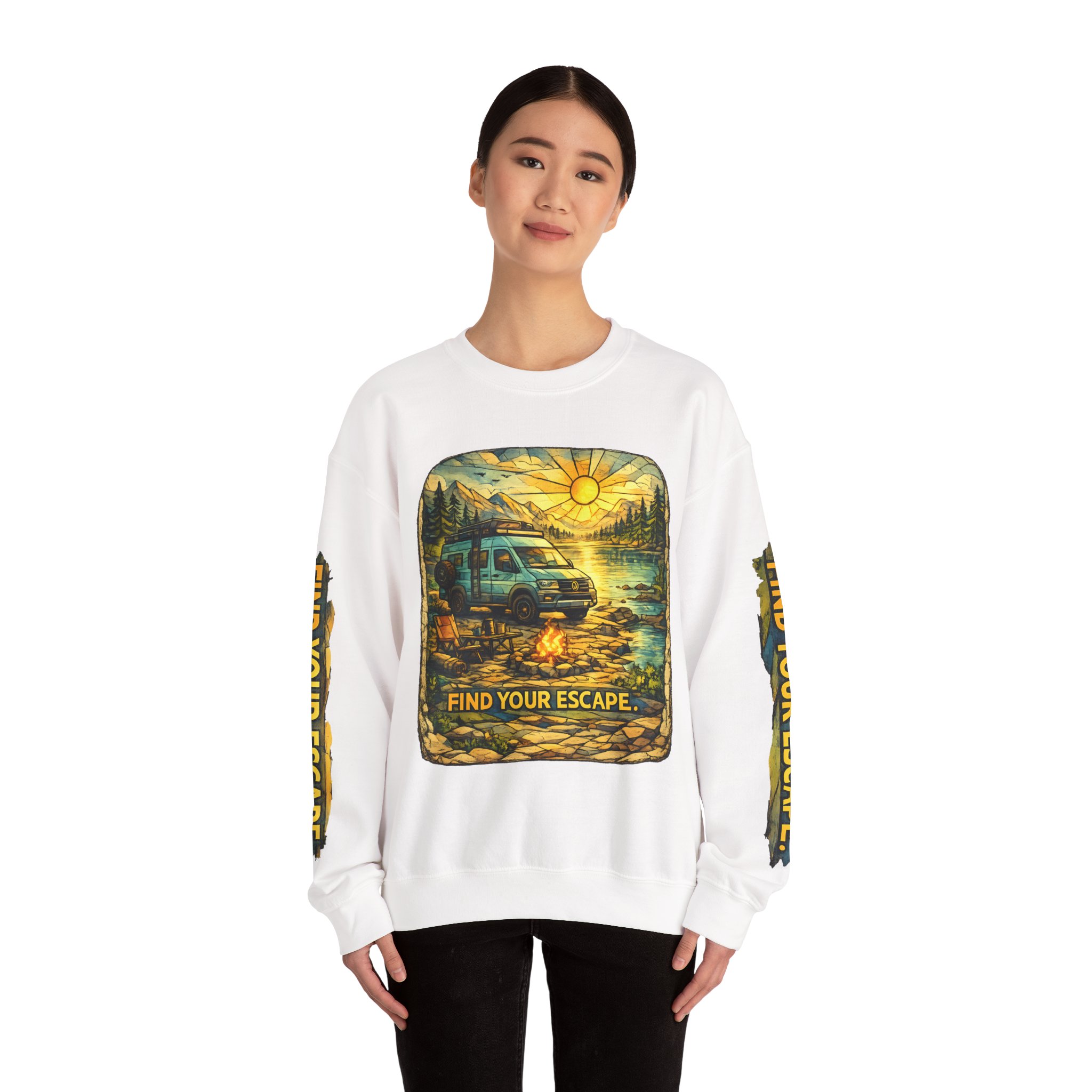 Unisex Heavy Blend™ Crewneck Sweatshirt — "Find Your Escape" Design Cubic-Line
