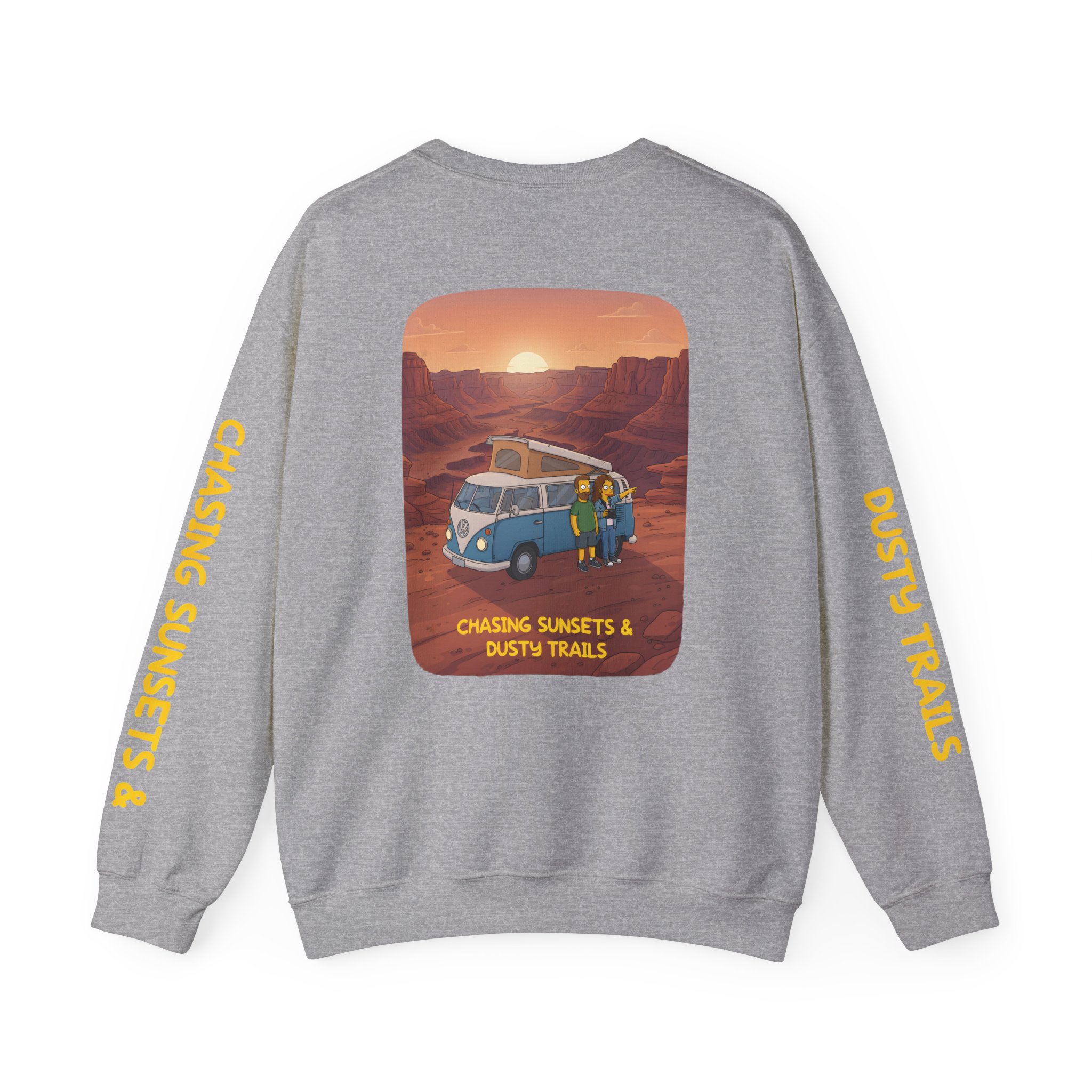 Unisex Heavy Blend™ Crewneck Sweatshirt — "Chasing Sunsets And Dusty Trails" Design Sitcom-Line