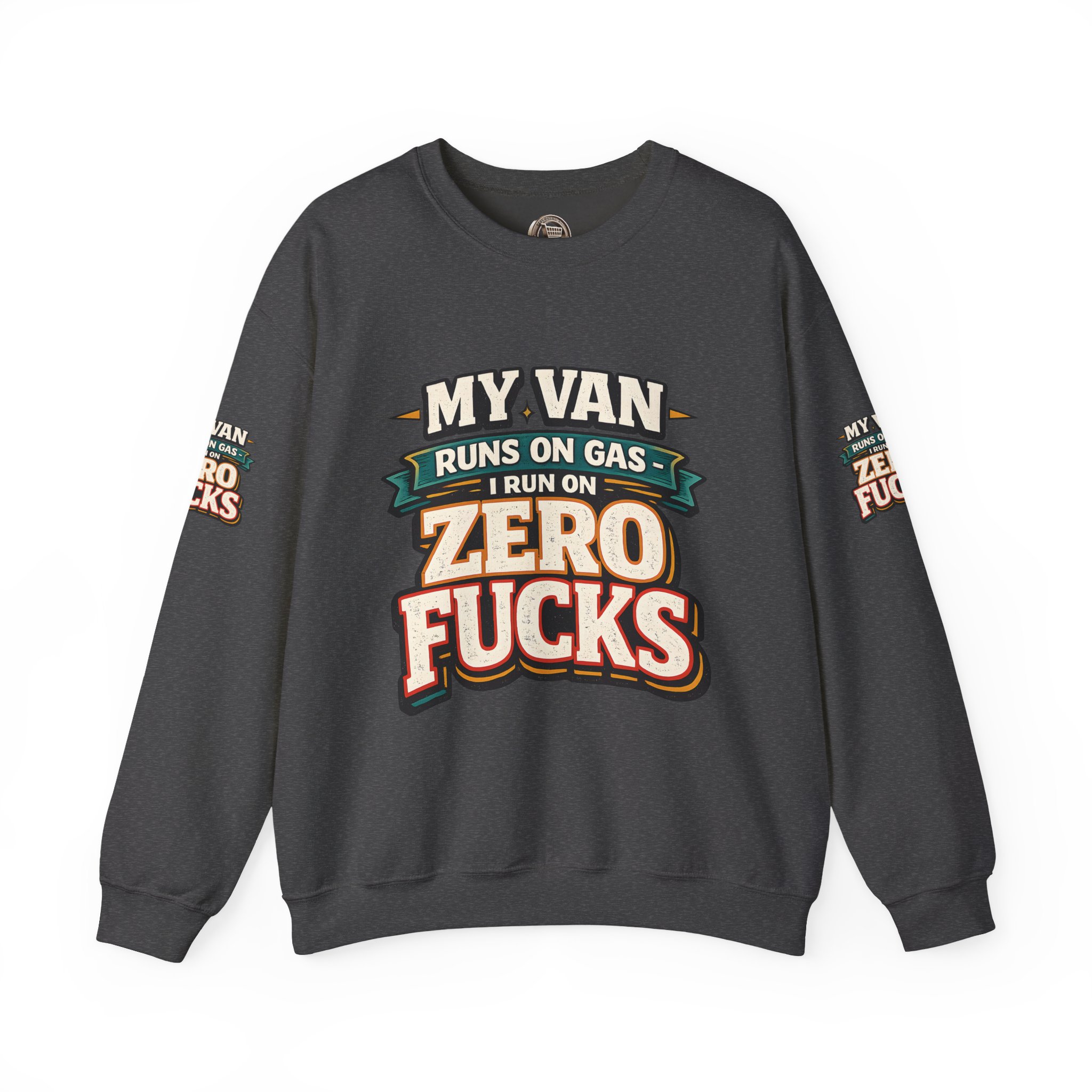 Unisex Heavy Blend™ Crewneck Sweatshirt — "My Van Runs On Gas" Design F**K-Line