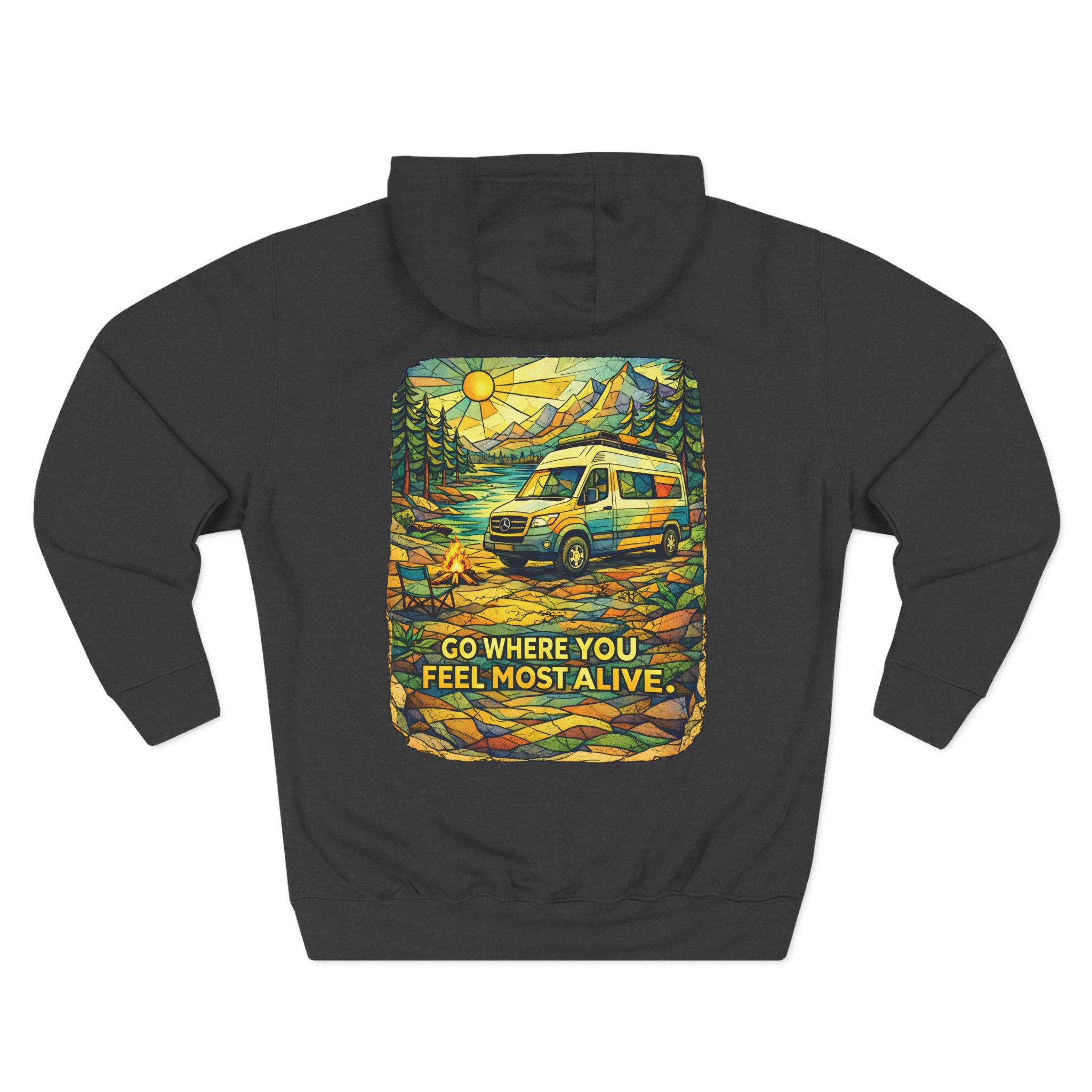 Three-Panel Fleece Hoodie - "Go Where You Feel Most Alive" Design Cubic-Line