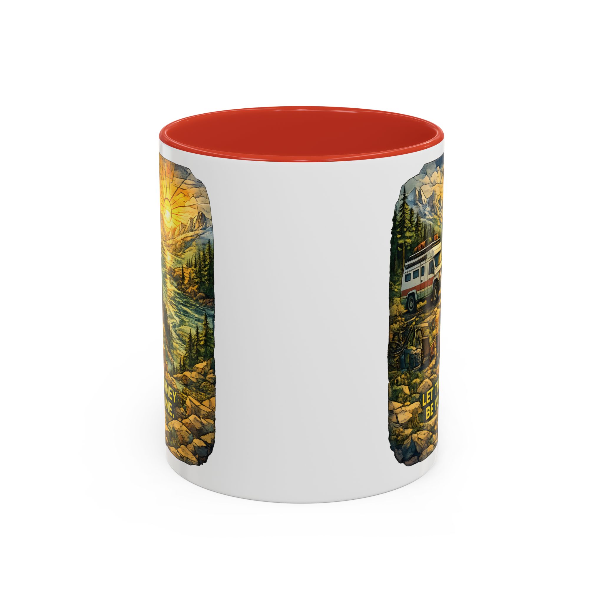 Accent Coffee Mug (11, 15oz) — "Let The Journey Be Your Home" Design Cubic-Line