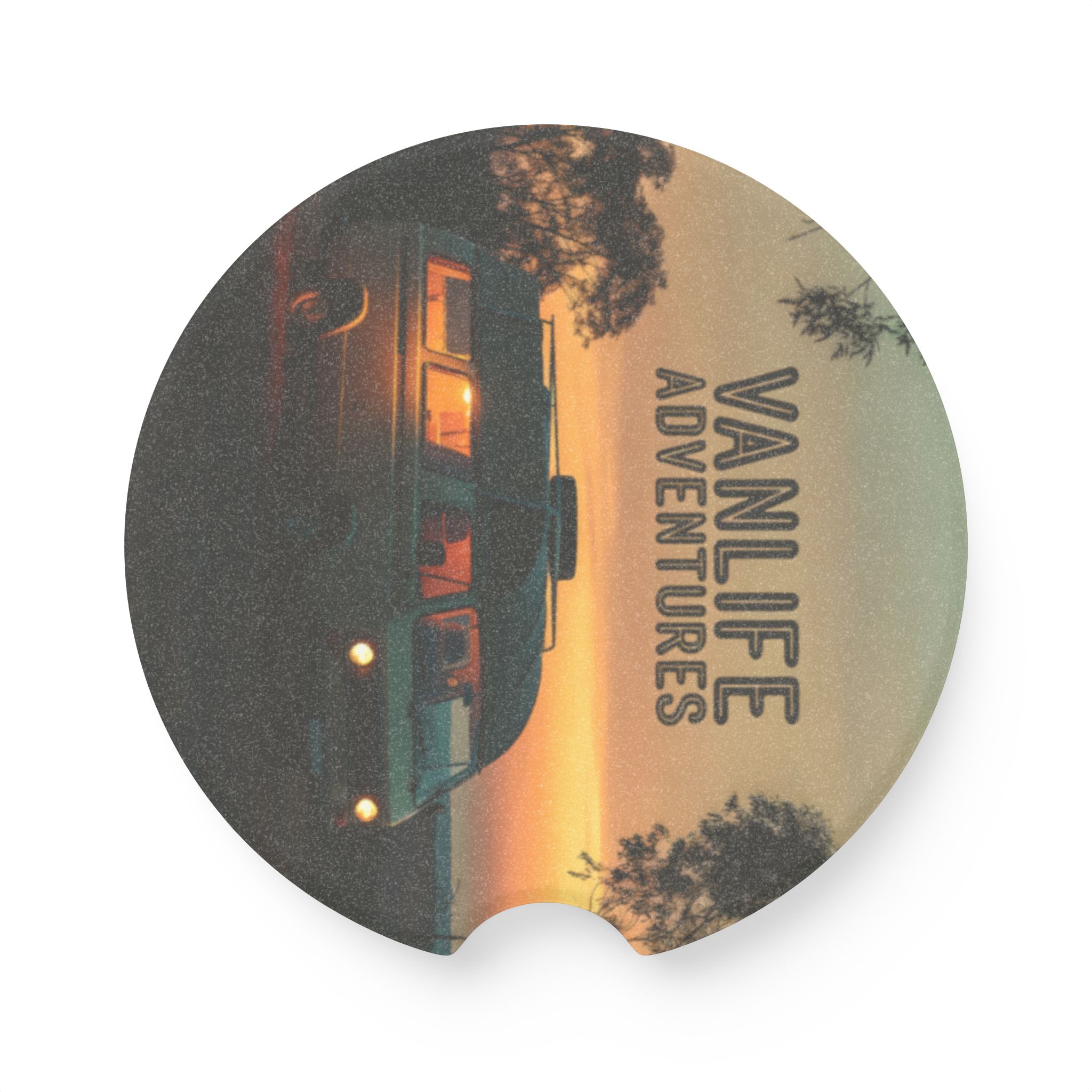 Soapstone Car Coaster — "Vanlife Adventures" Round Van Camper Cup