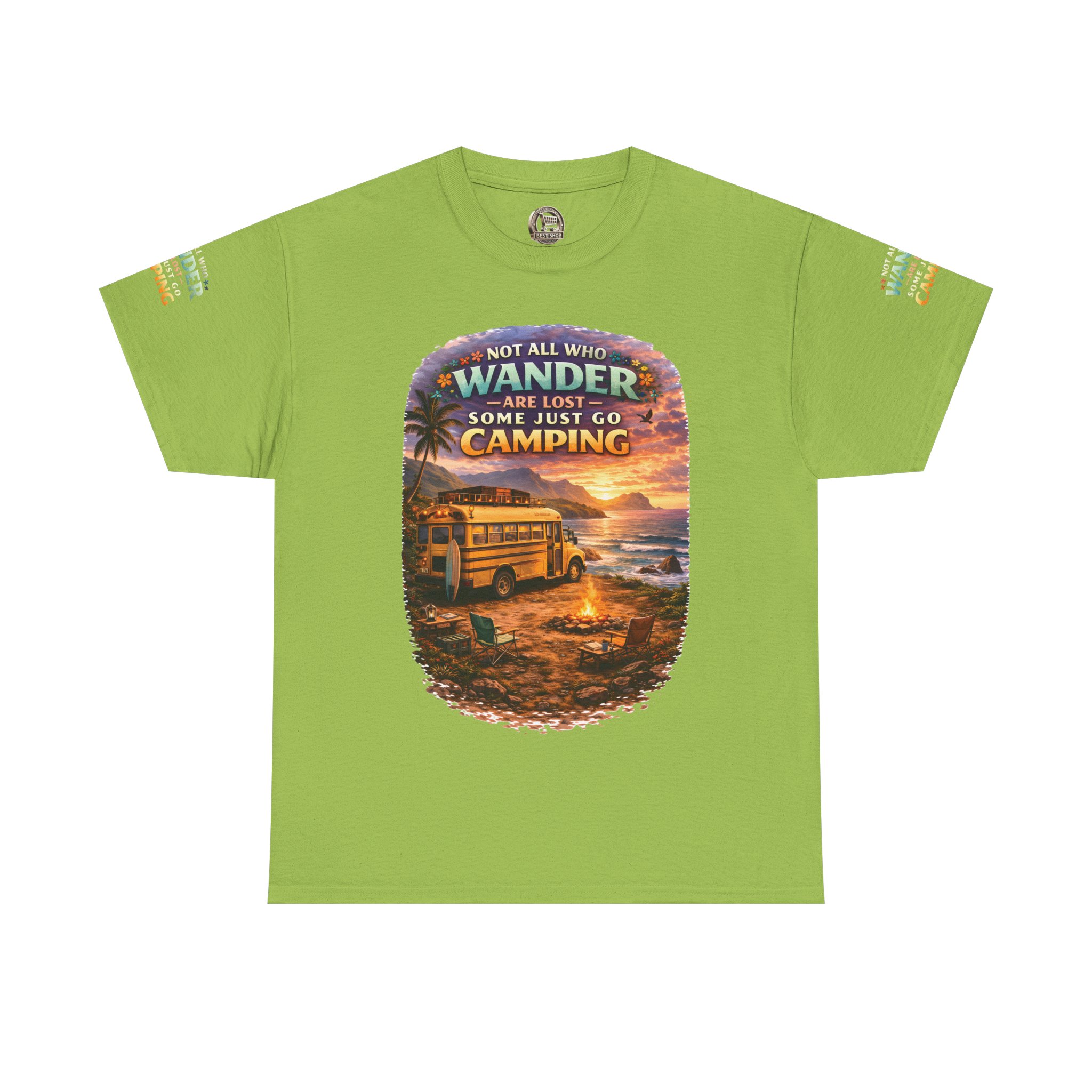 Unisex Heavy Cotton Tee — "Not All Who Wander Are Lost" Design Scenic-Line