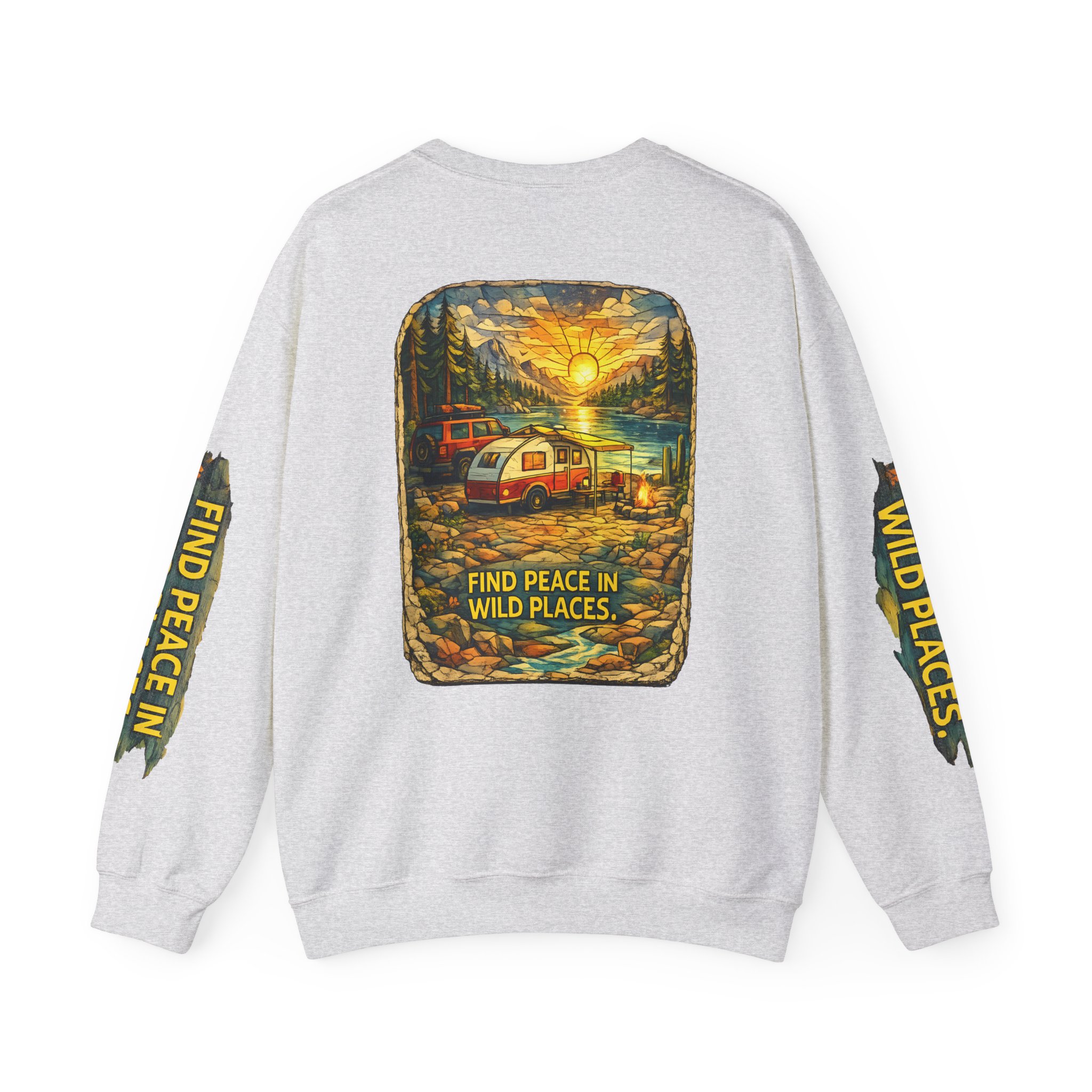 Unisex Heavy Blend™ Crewneck Sweatshirt — "Find Peace In Wild Places" Design Cubic-Line