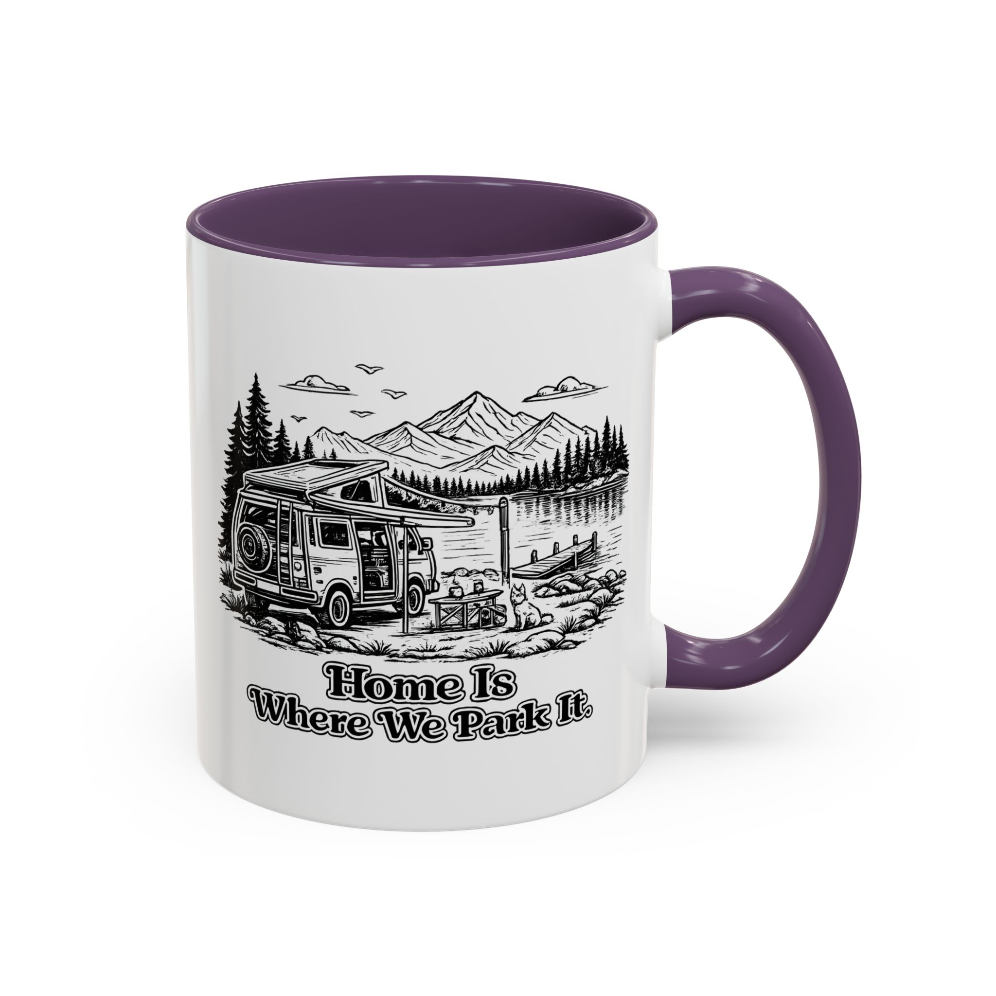 Accent Coffee Mug (11, 15oz) — "Home Is Where You Park It" Design Minimal-Line