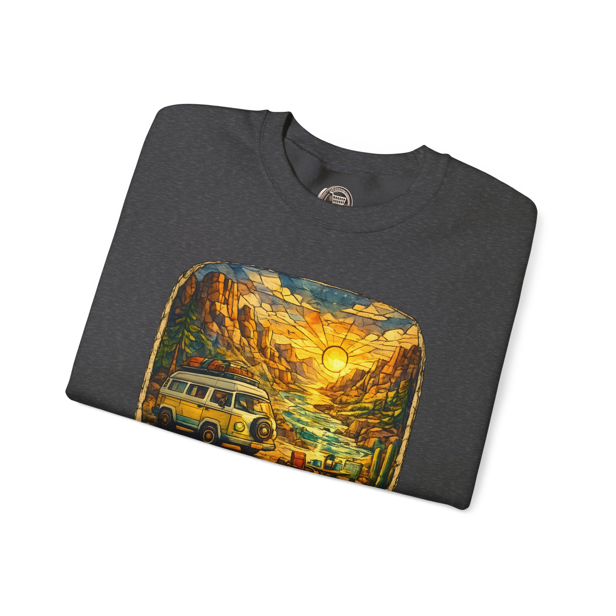 Unisex Heavy Blend™ Crewneck Sweatshirt — "Chase The Settings Sun" Design Cubic-Line