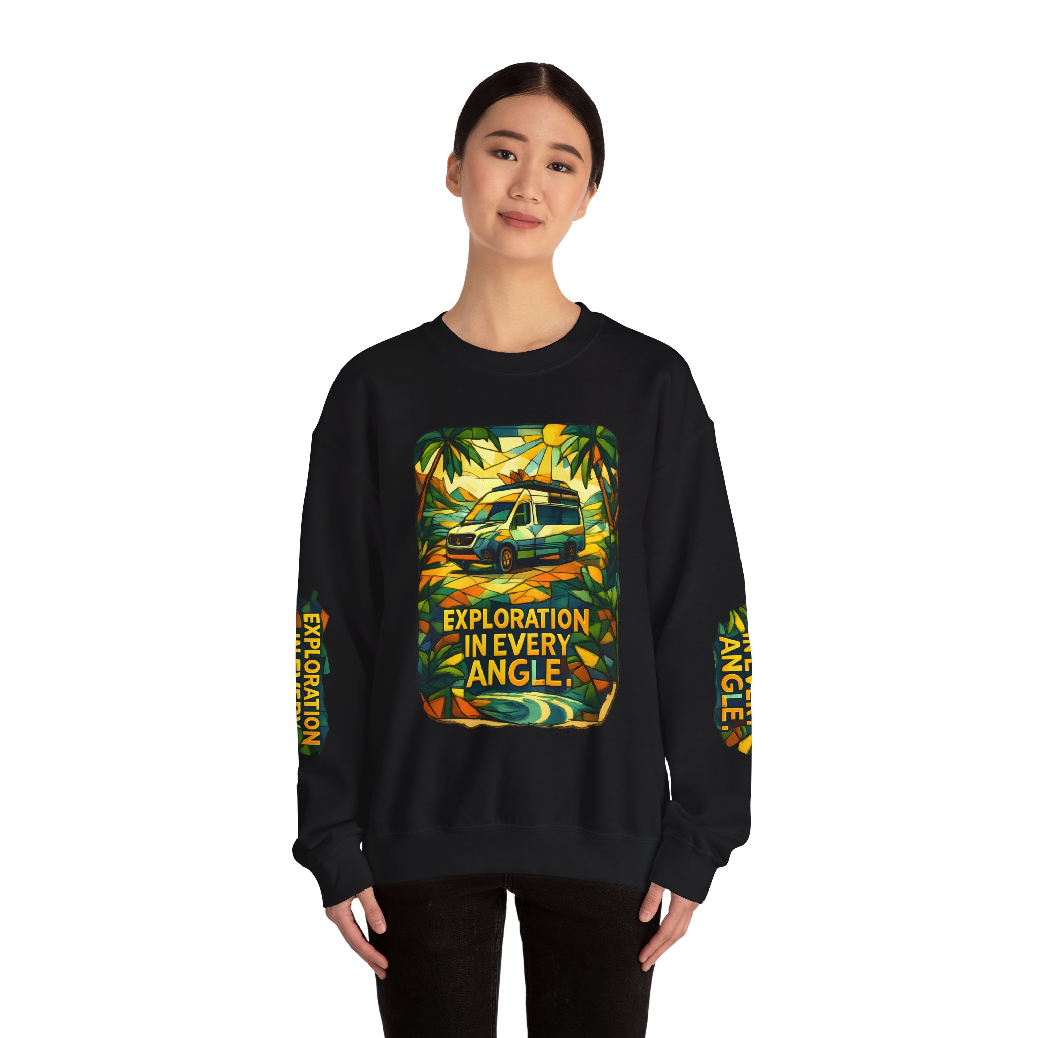 Unisex Heavy Blend™ Crewneck Sweatshirt — "Exploration In Every Angle" Design Cubic-Line