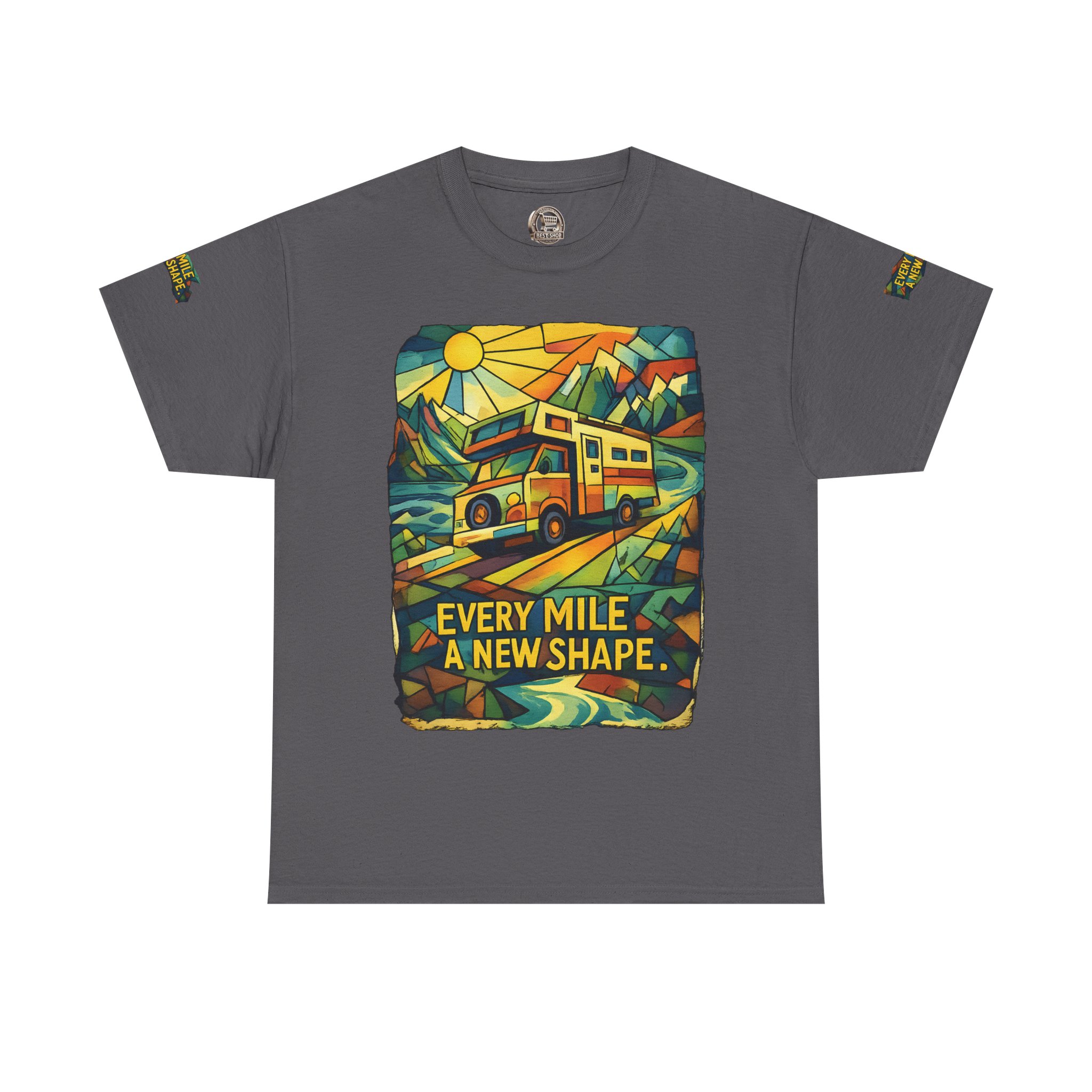 Unisex Heavy Cotton Tee — "Every Mile A New Shape" Design Cubic-Line