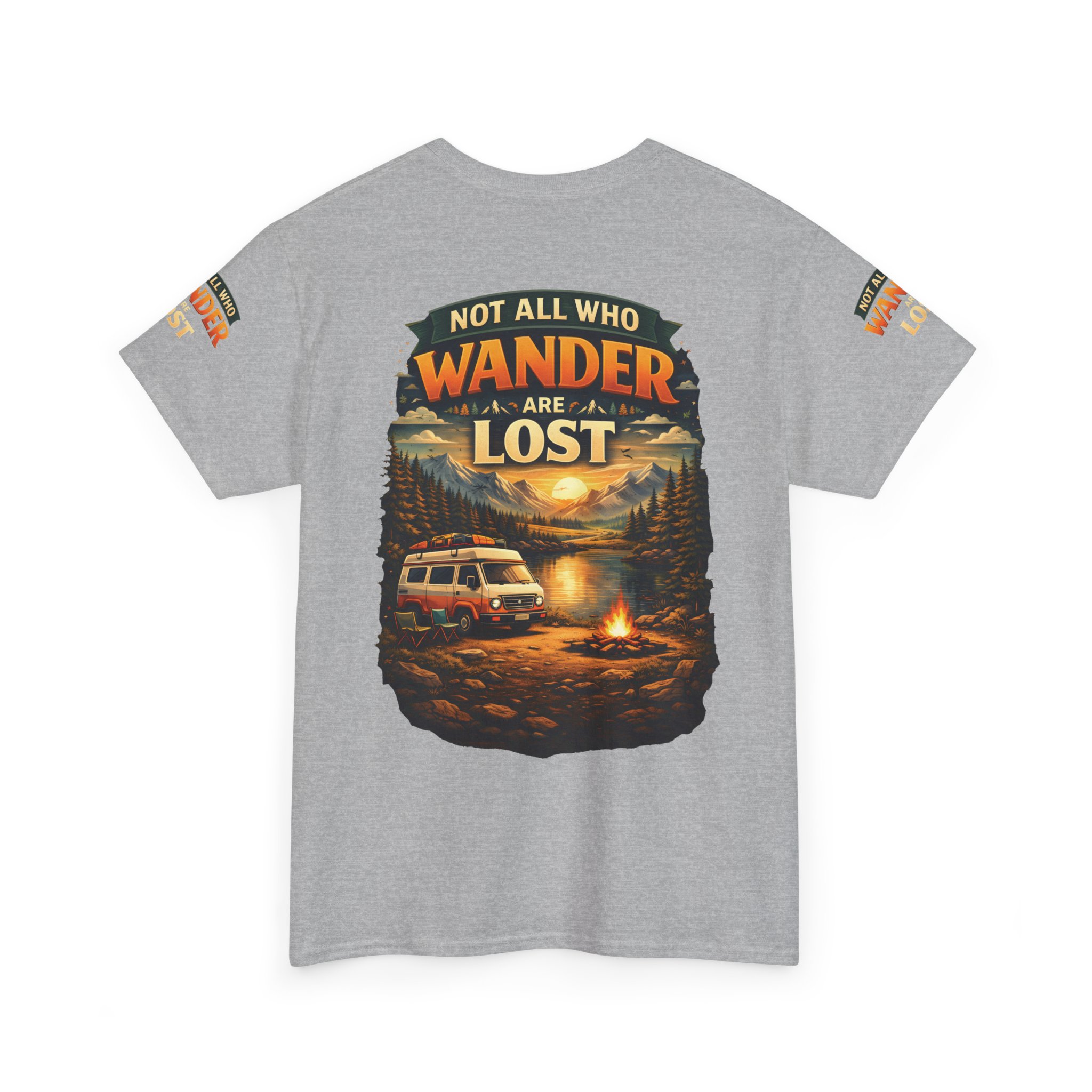 Unisex Heavy Cotton Tee — "Not All Who Wander Are Lost" Design Scenic-Line