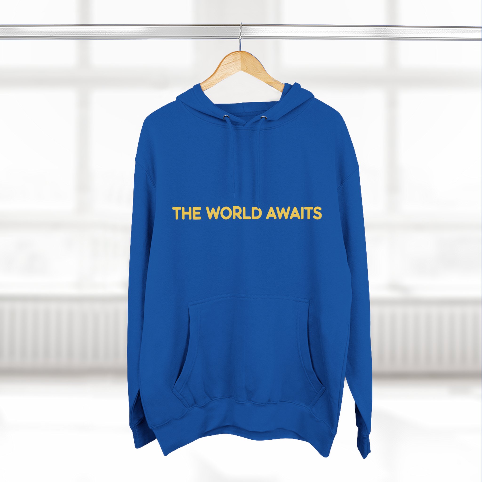 Three-Panel Fleece Hoodie - "The World Awaits" Design Sitcom-Line