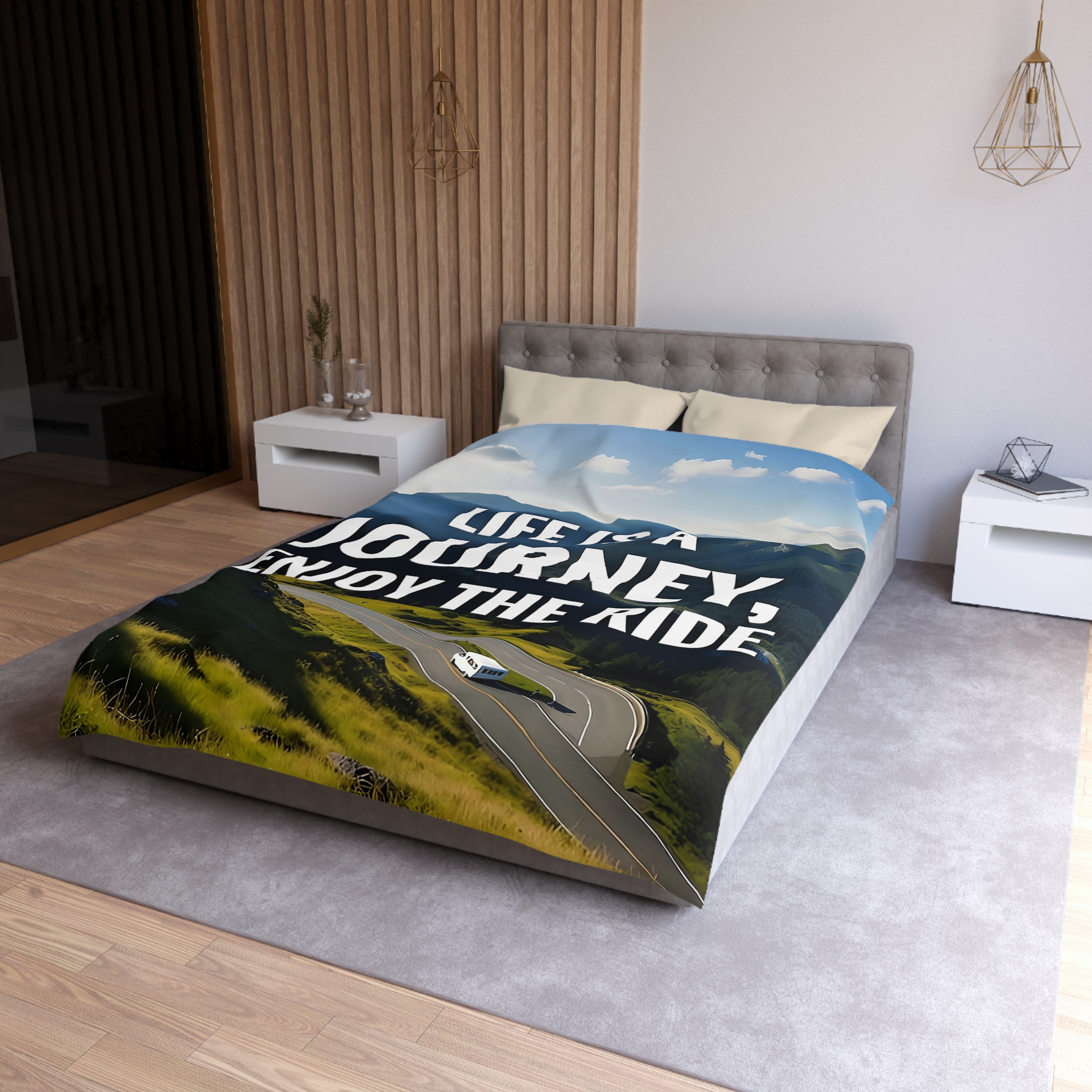 18369535601569094018_2048.jpeg Duvet Cover — "Life Is A Journey, Enjoy The Ride" Mountain Road Microfiber