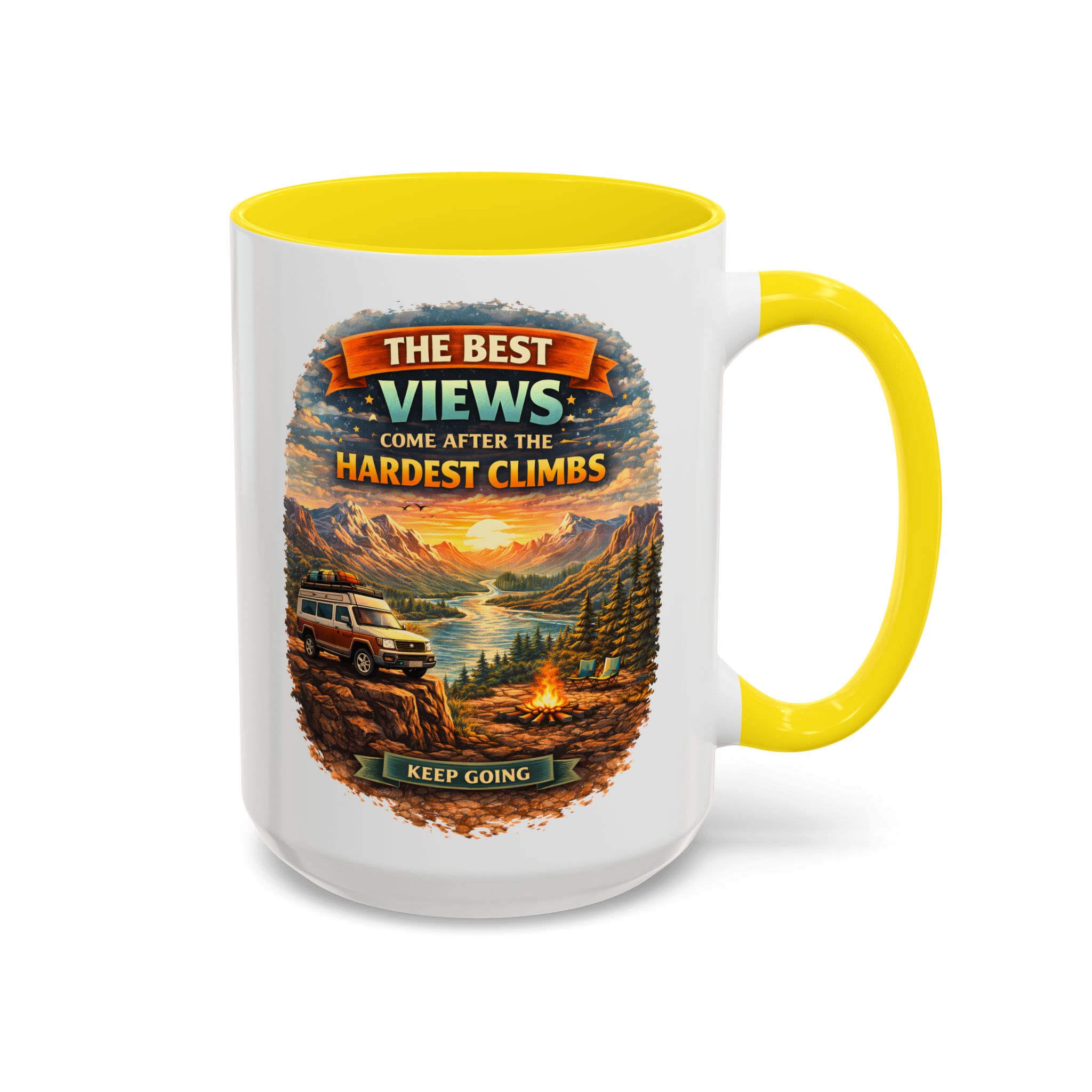 Accent Coffee Mug (11, 15oz) — "The Best Views" Design Scenic-Line