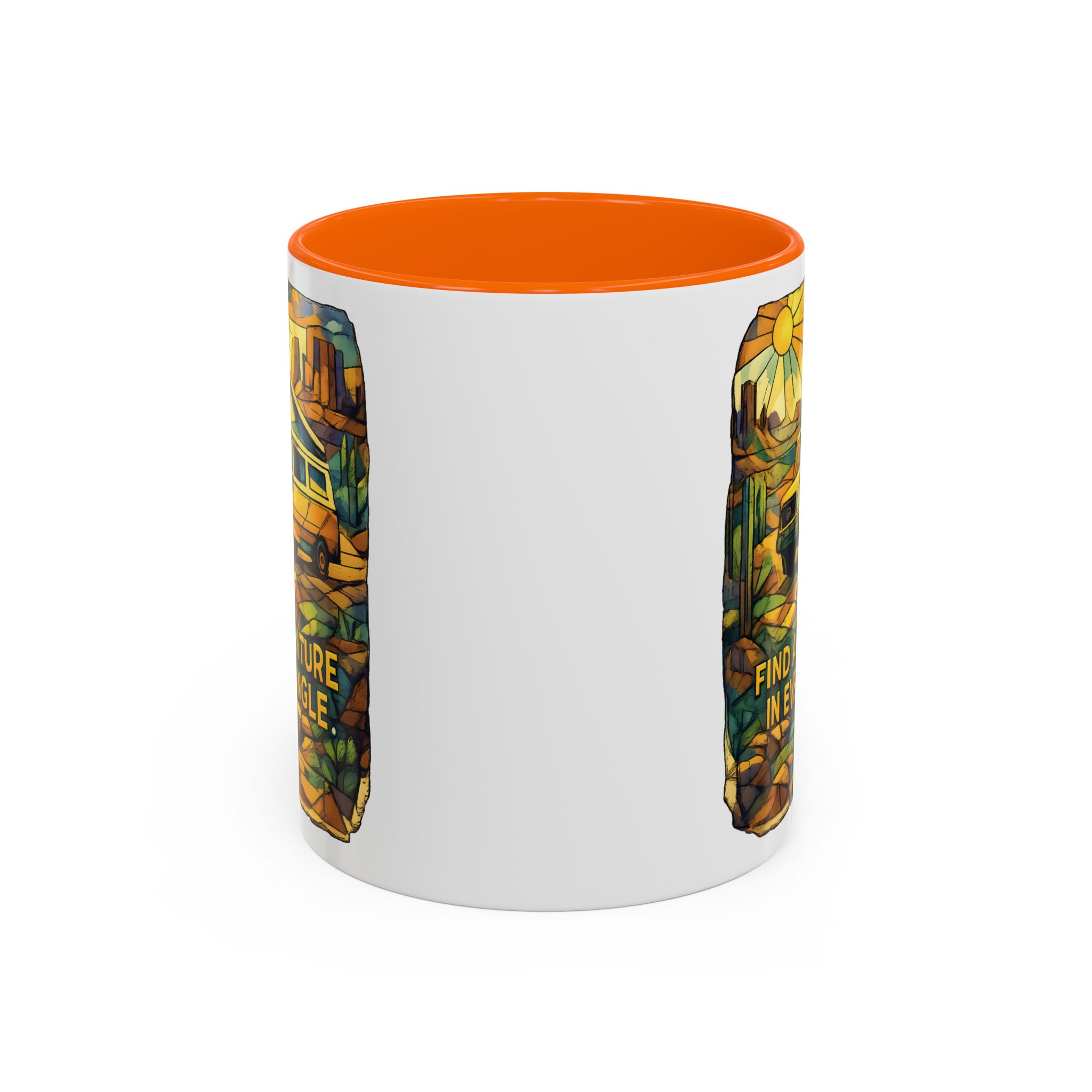 Accent Coffee Mug (11, 15oz) — "Find Adventure In Every Corner" Design Cubic-Line