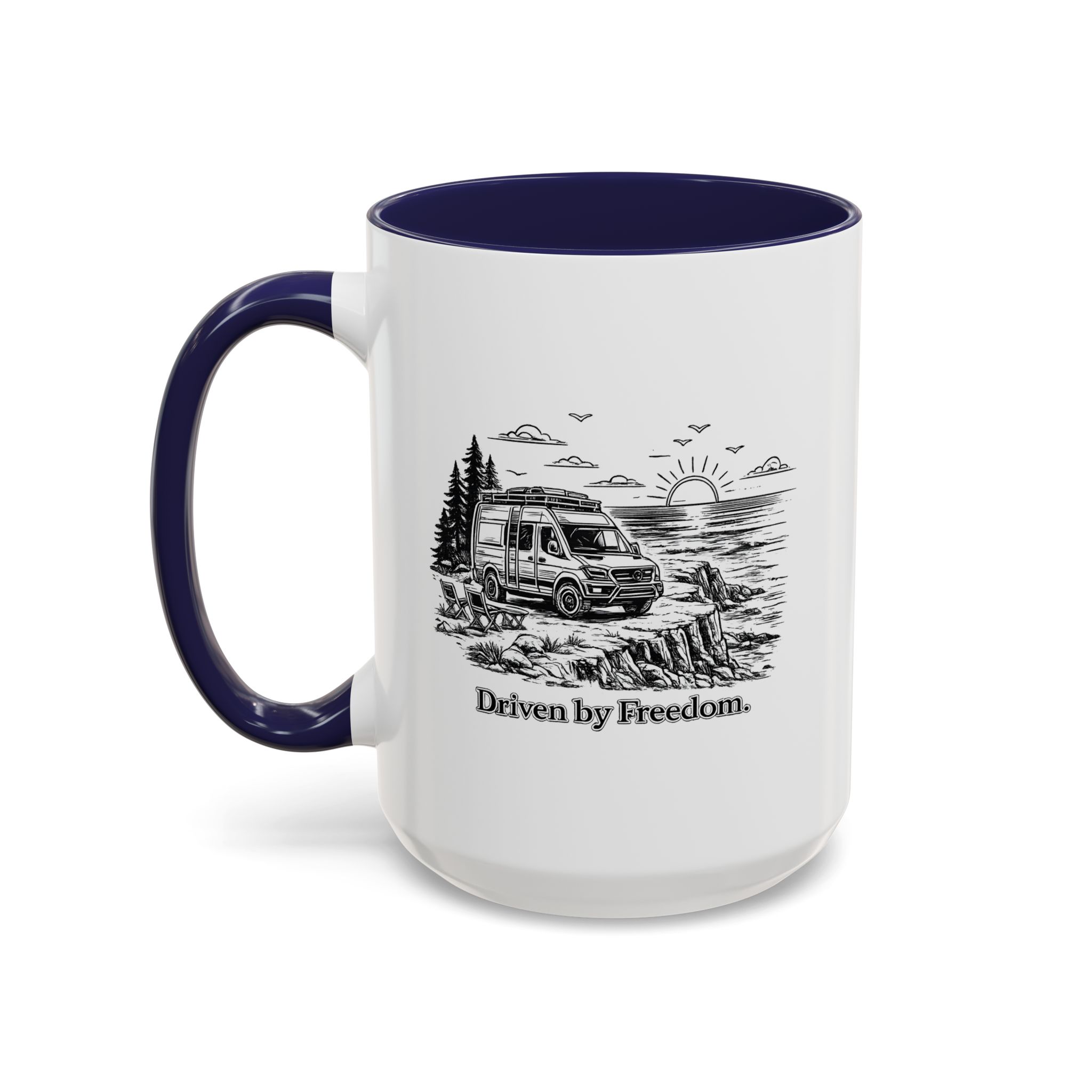 Accent Coffee Mug (11, 15oz) — "Driven By Freedom" Design Minimal-Line