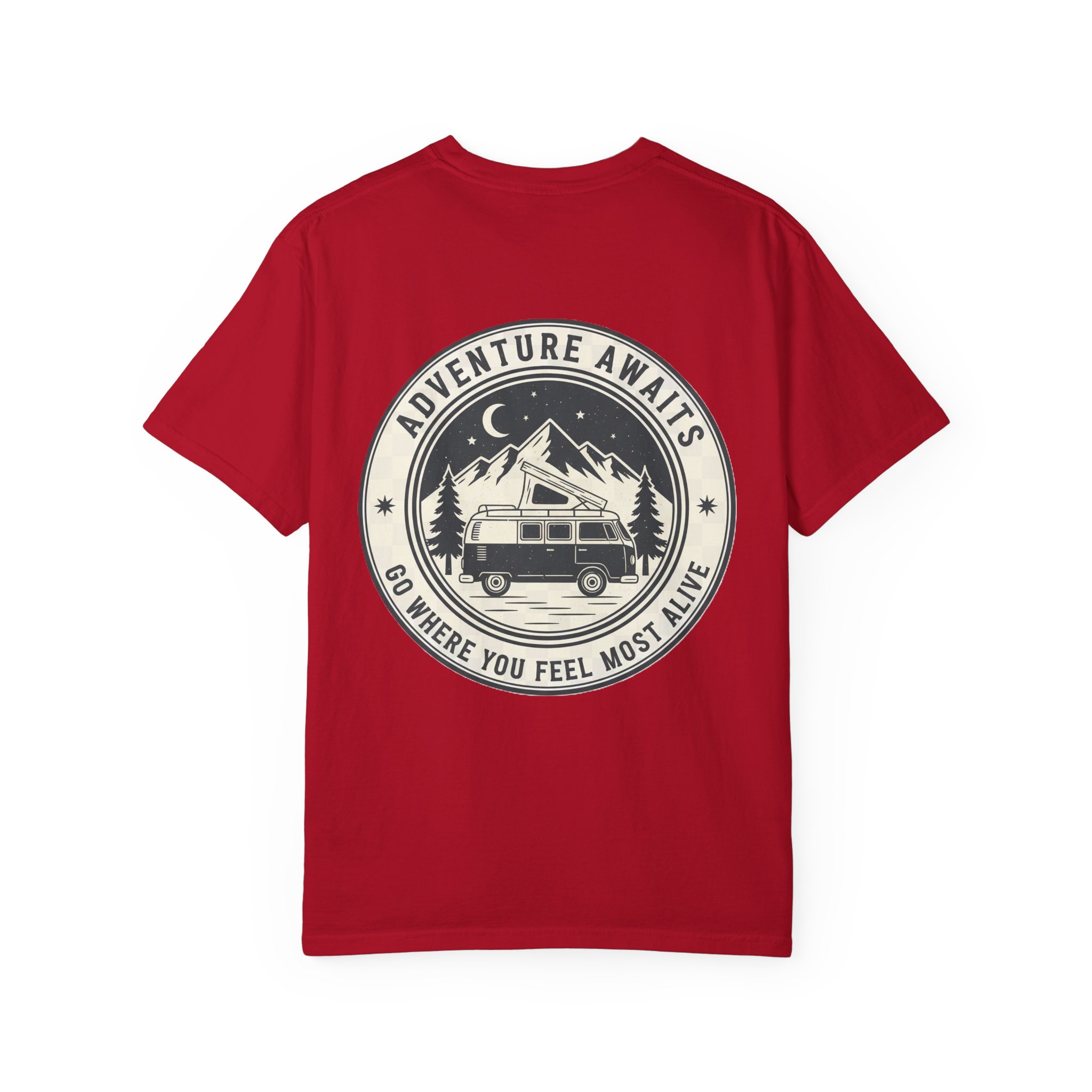 18372382108469355897_2048.jpeg T-Shirt — "Adventure Awaits-Go Where You Feel Most Alive" (Front + Back Printed) Outdoor Travel Tee