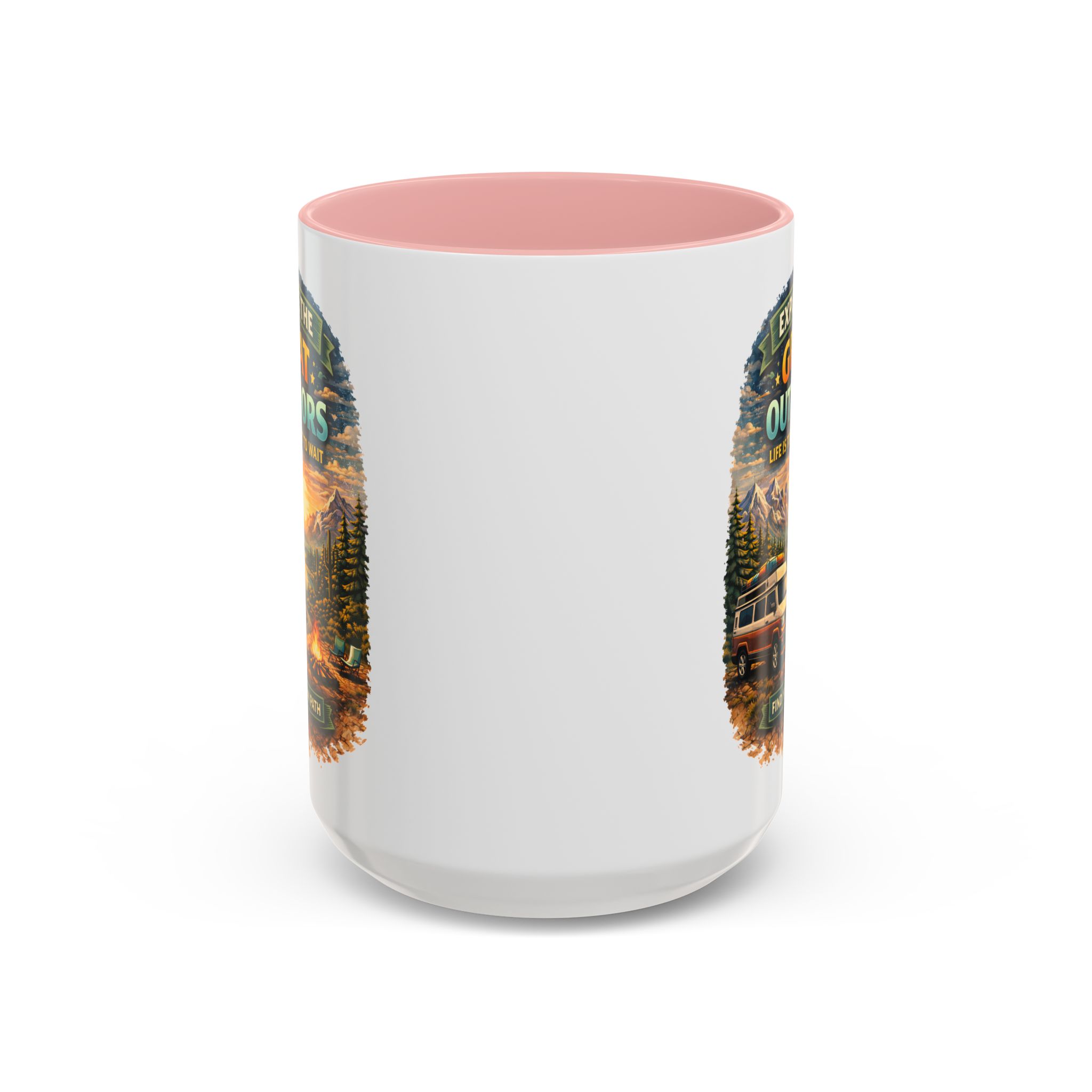 Accent Coffee Mug (11, 15oz) — "Explore The Great Outdoors" Design Scenic-Line