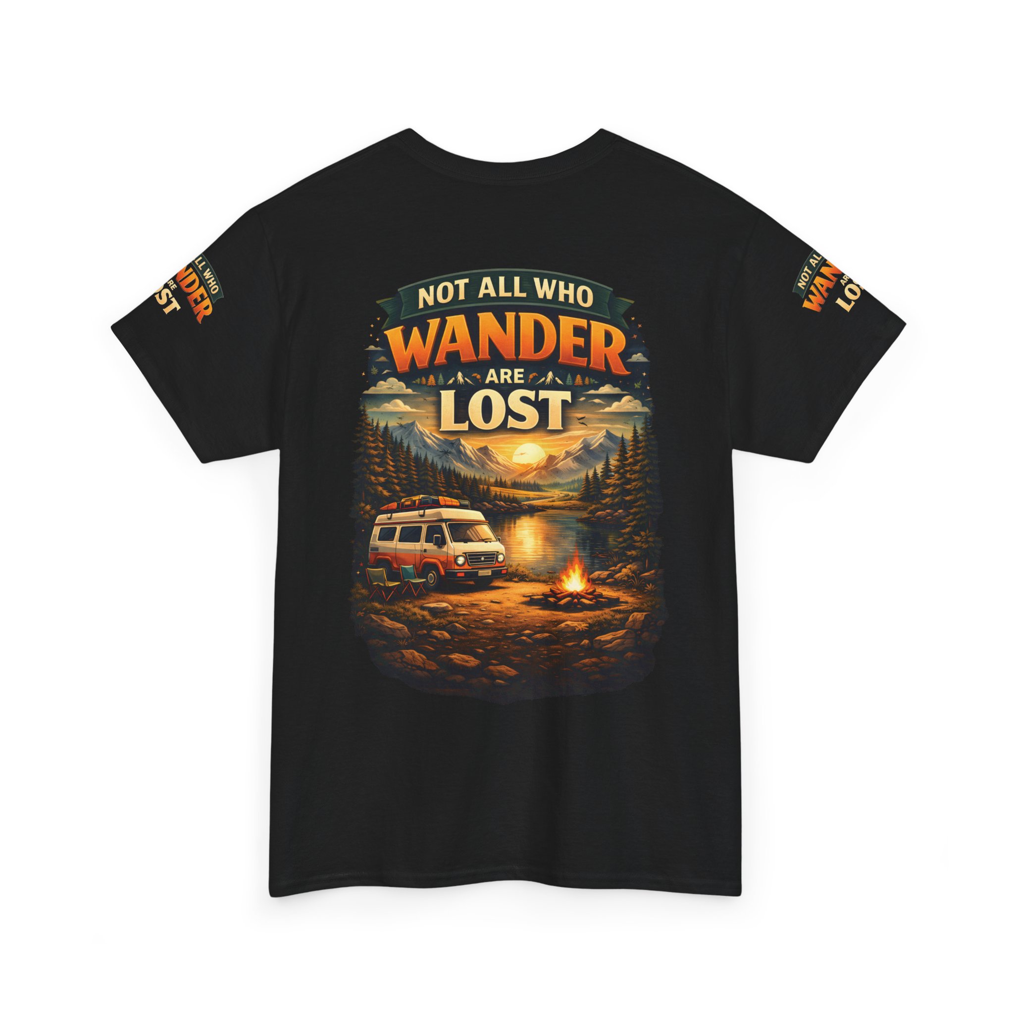Unisex Heavy Cotton Tee — "Not All Who Wander Are Lost" Design Scenic-Line