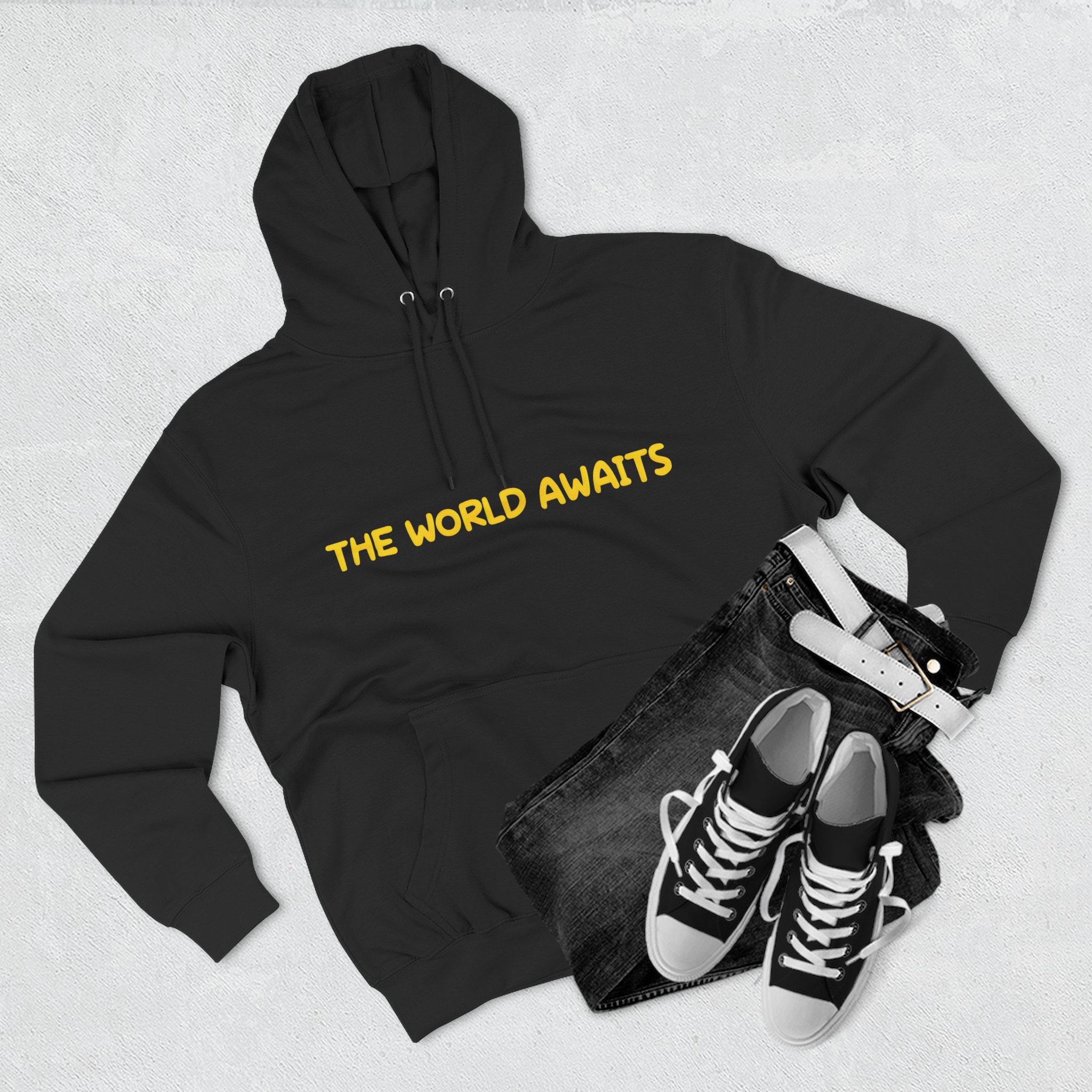 Three-Panel Fleece Hoodie - "The World Awaits" Design Sitcom-Line
