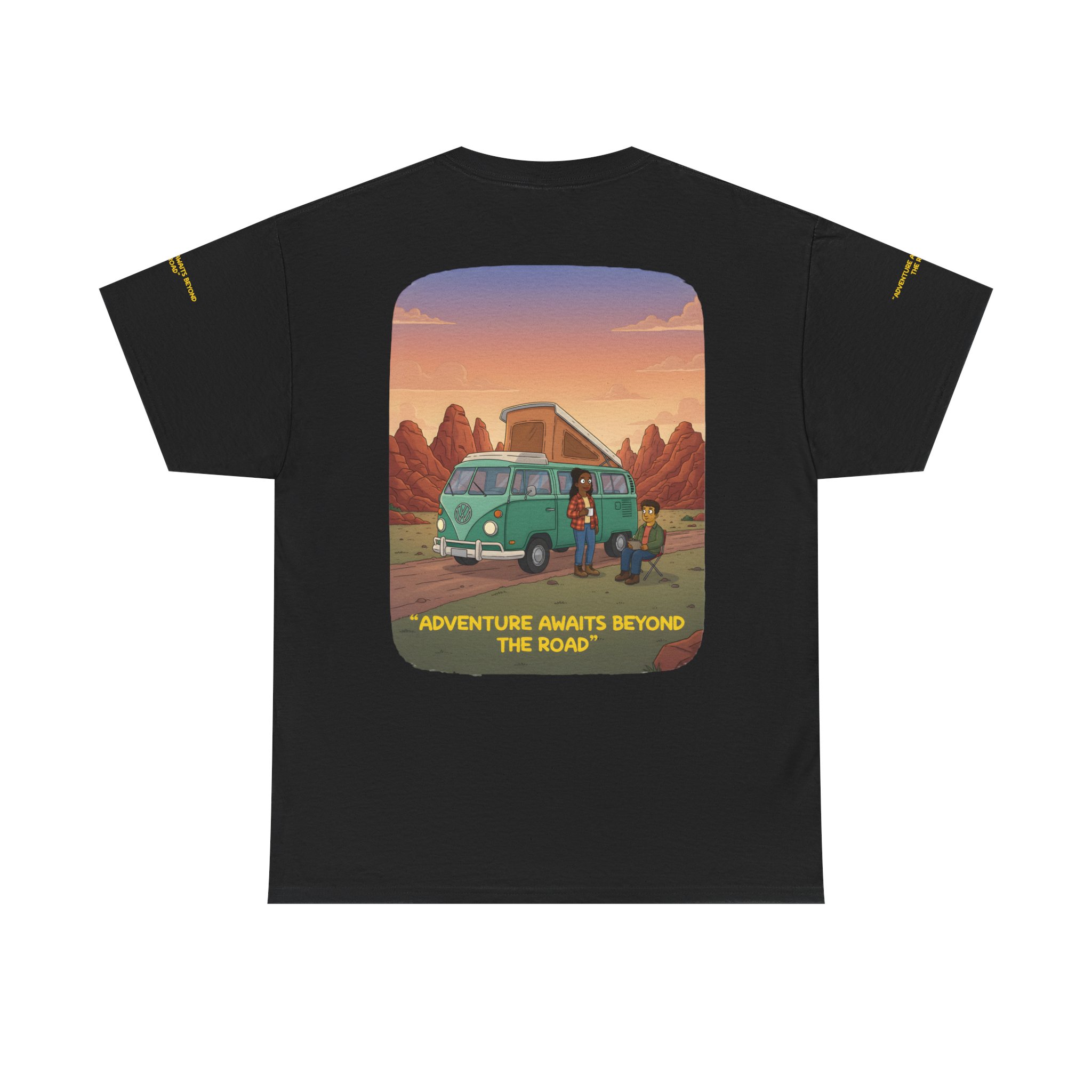 Unisex Heavy Cotton Tee — "Adventure Awaits Beyond The Road" Design Sitcom-Line