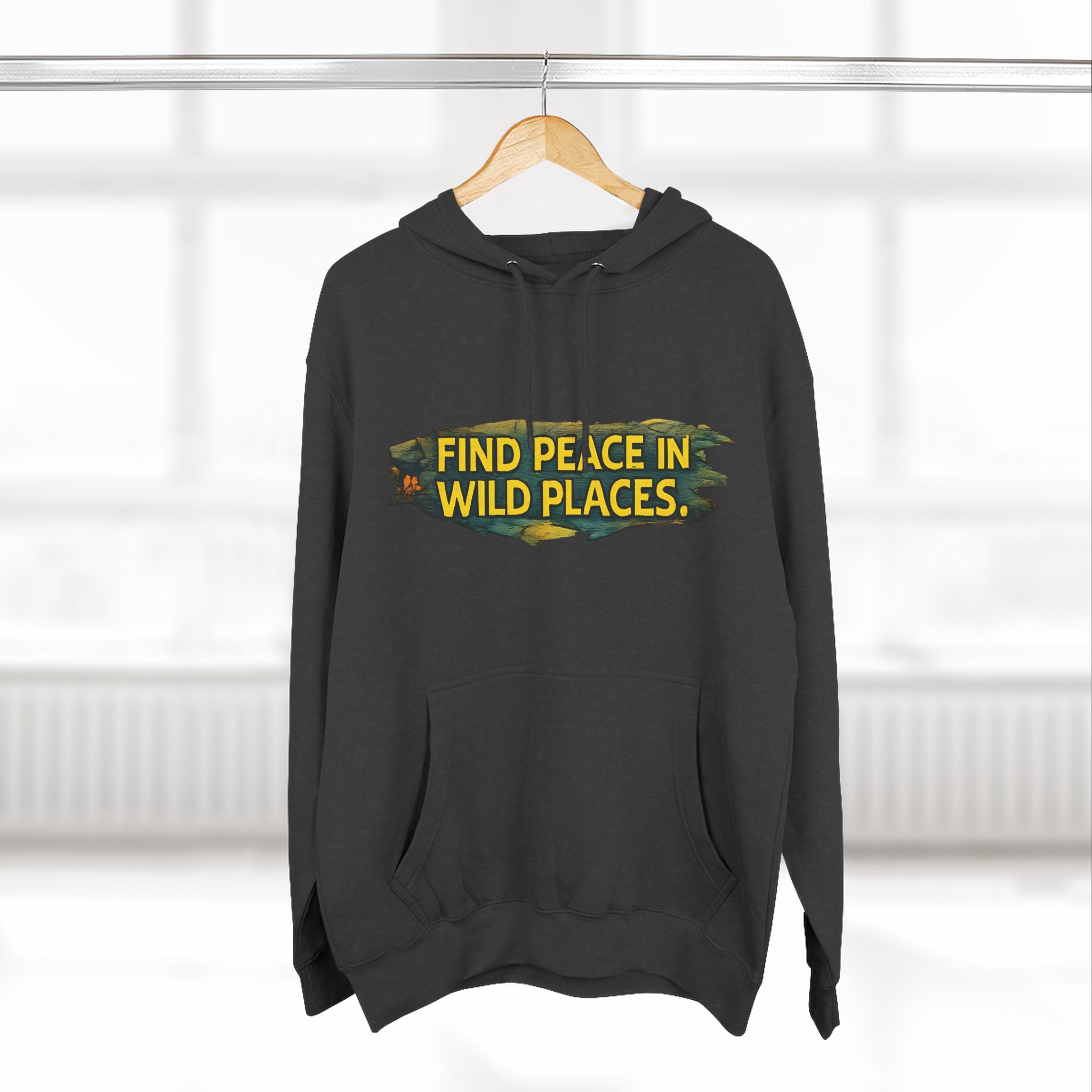 Three-Panel Fleece Hoodie - "Find Peace In Wild Places" Design Cubic-Line