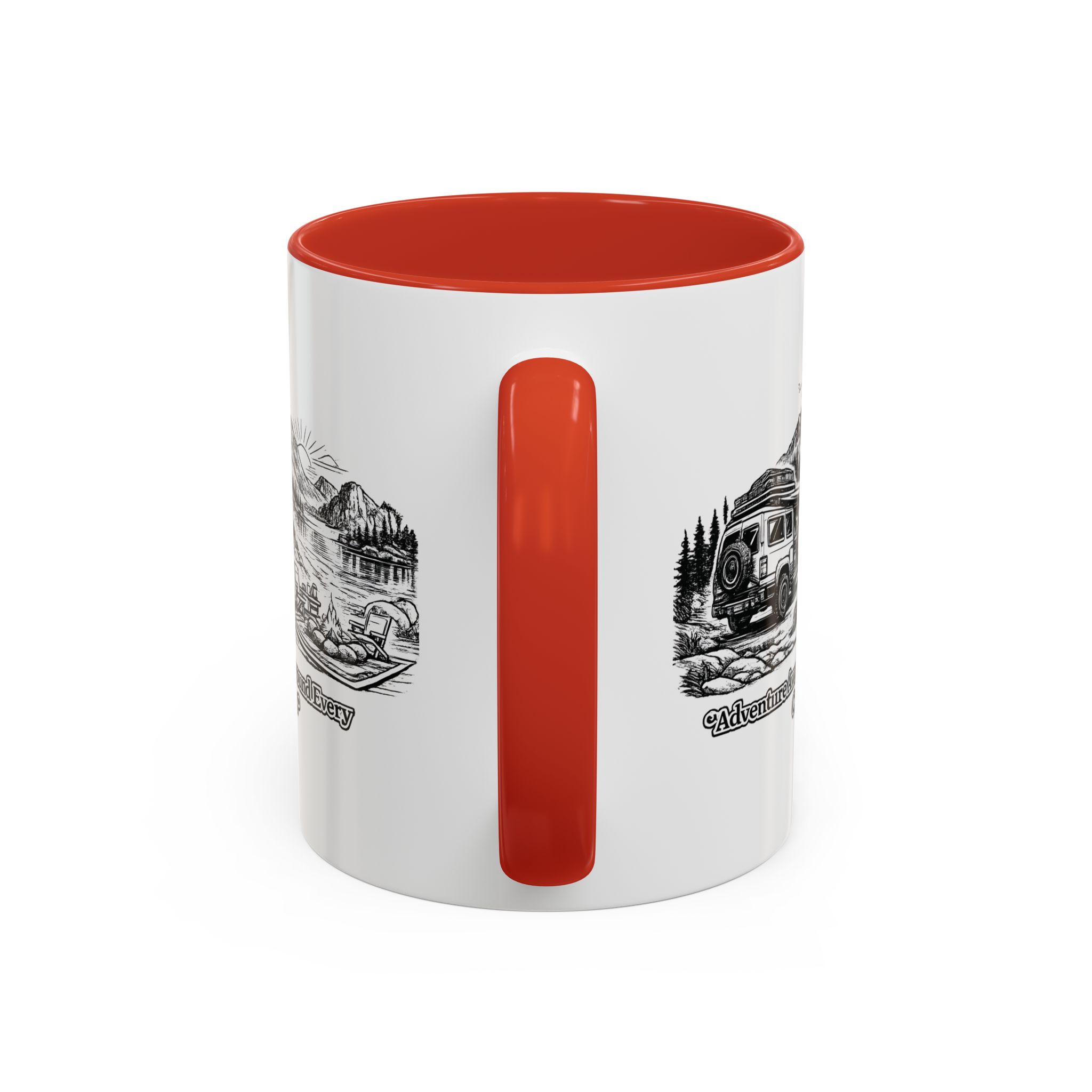 Accent Coffee Mug (11, 15oz) — "Adventure Awaits Around Every Corner" Design Minimal-Line