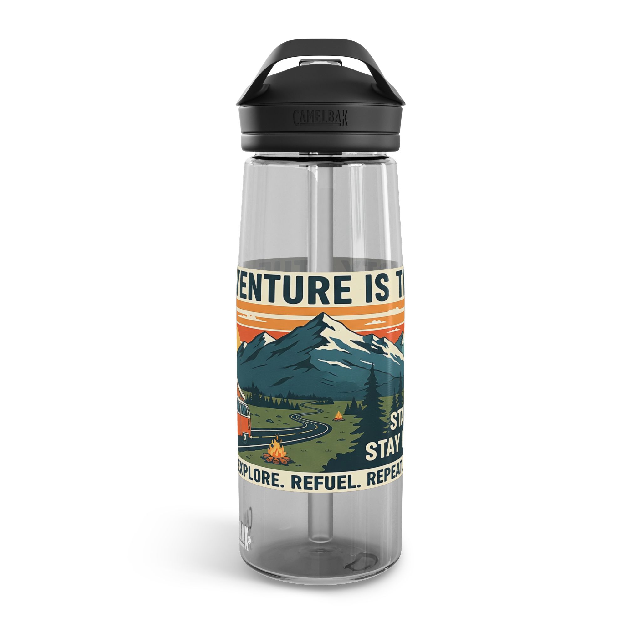 18388743364559022765_2048.jpeg Water Bottle — 20/25oz CamelBak Eddy® | "Adventure Is Out There " Retro Mountain & Van Camping Design