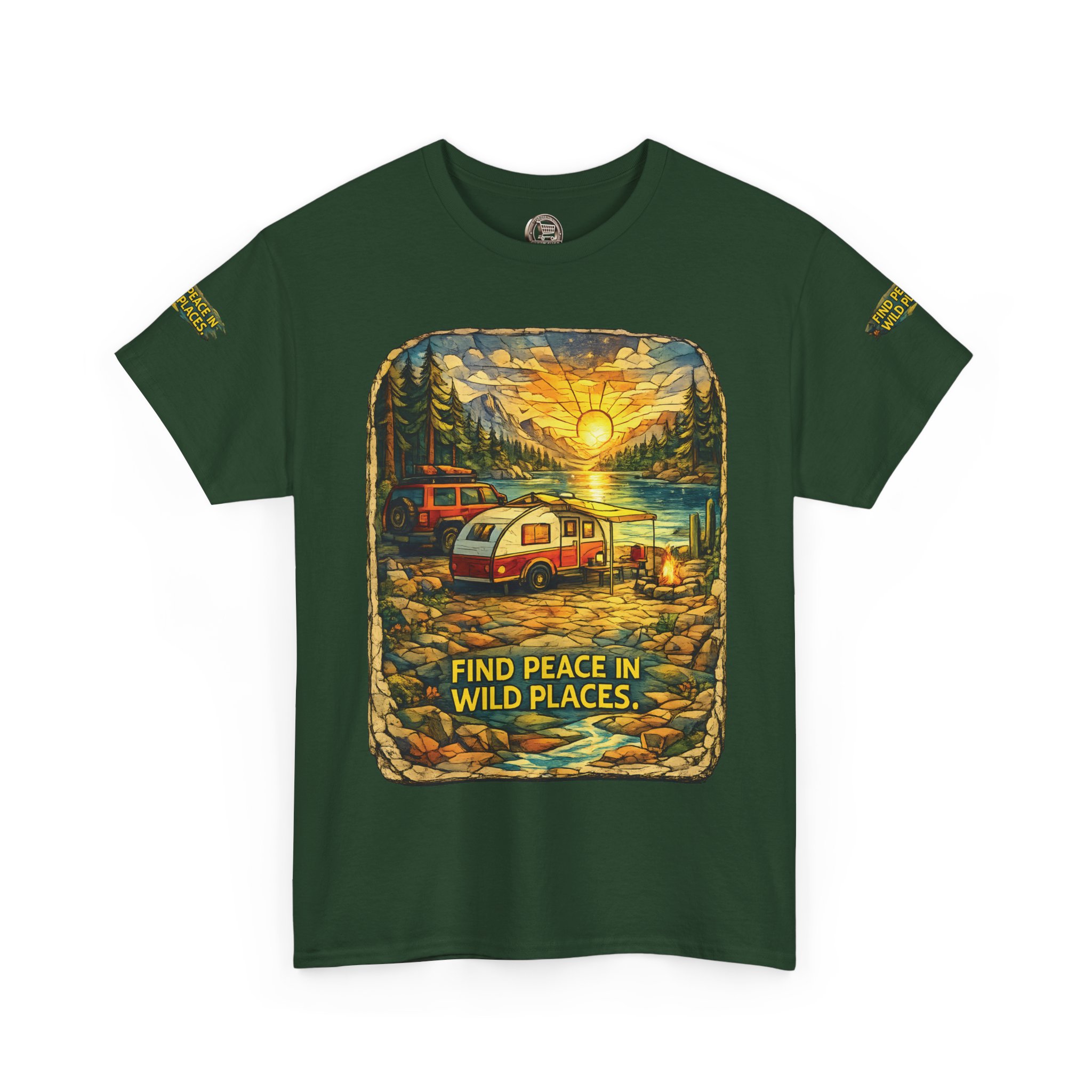 Unisex Heavy Cotton Tee — "Find Peace In Wild Places" Design Cubic-Line