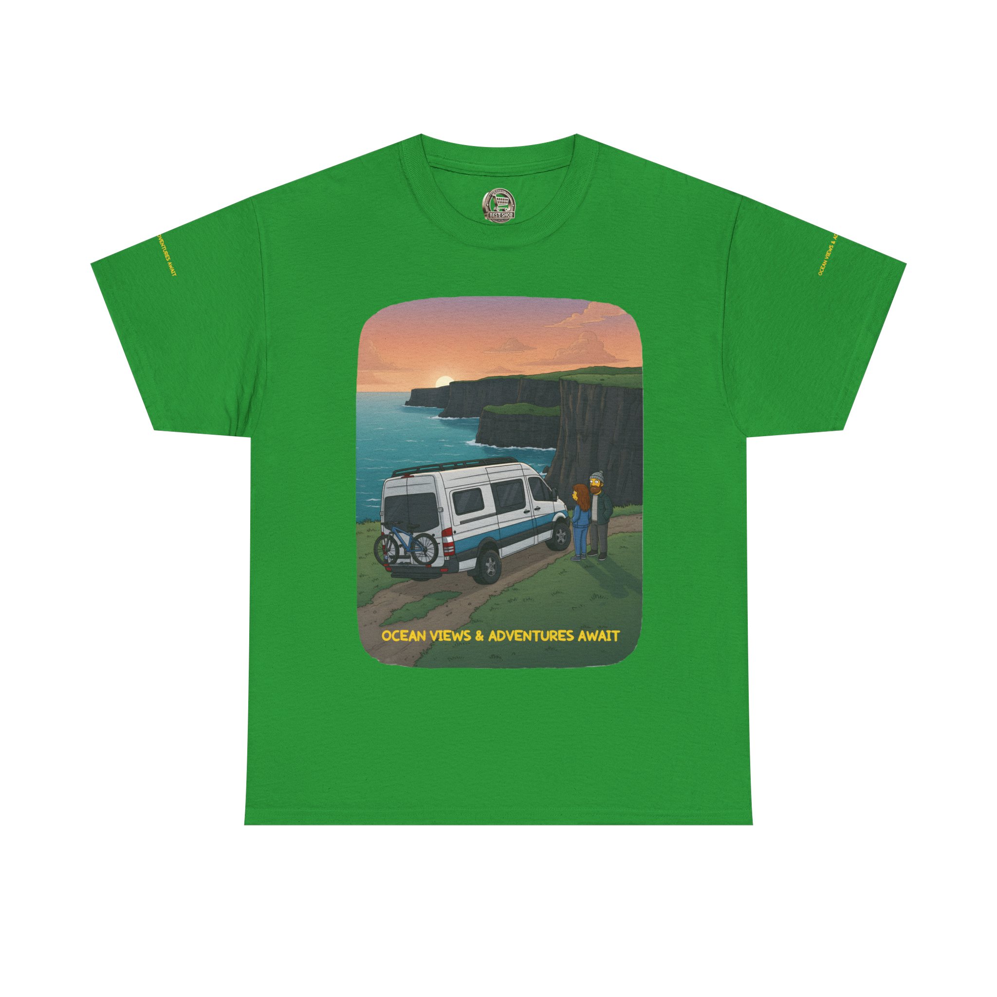 Unisex Heavy Cotton Tee — "Ocean Views-Adventures Awaits" Design Sitcom-Line