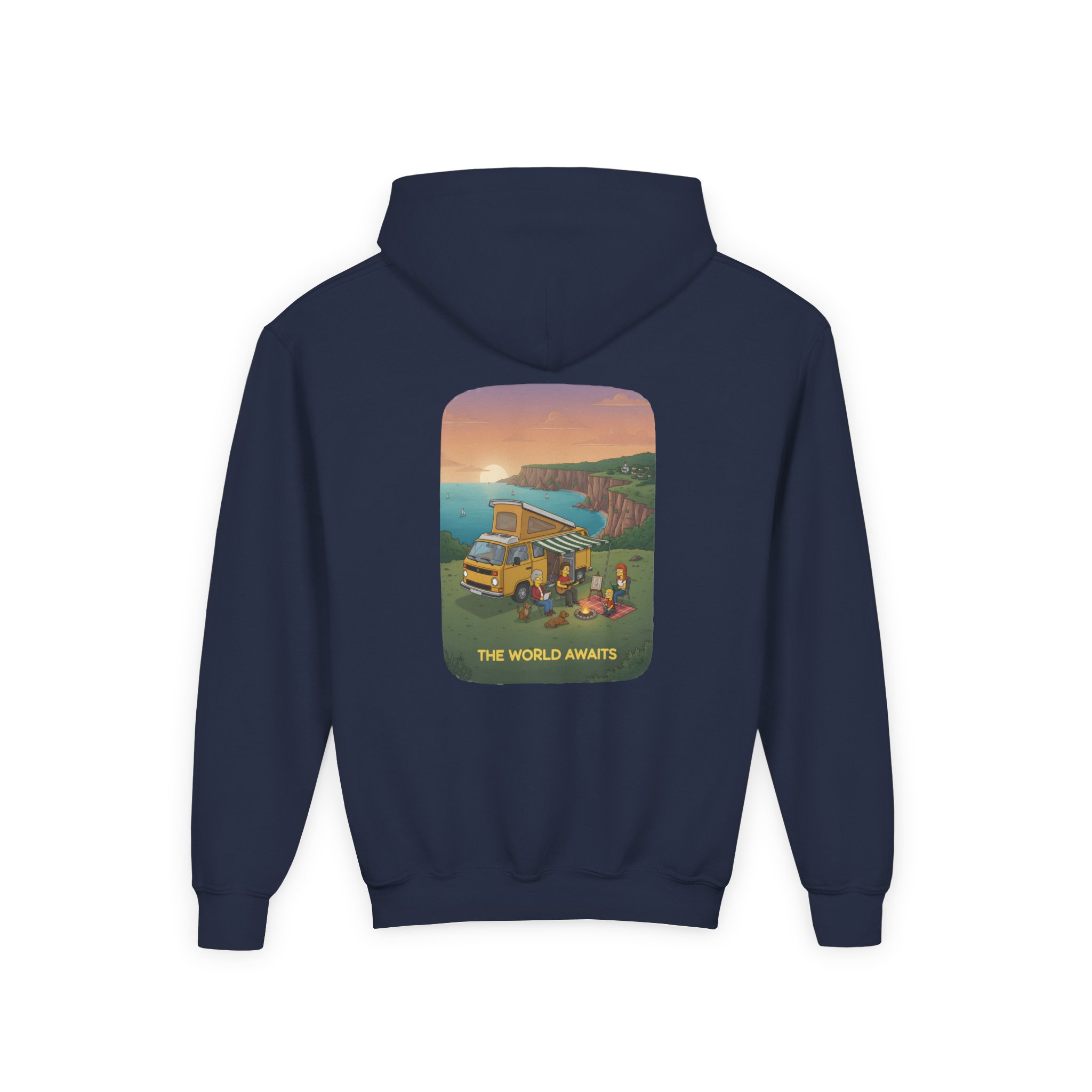 18396050458537686533_2048.jpeg Youth Hoodie(Gildan) – "The World Awaits" (Design Sitcom-Line)